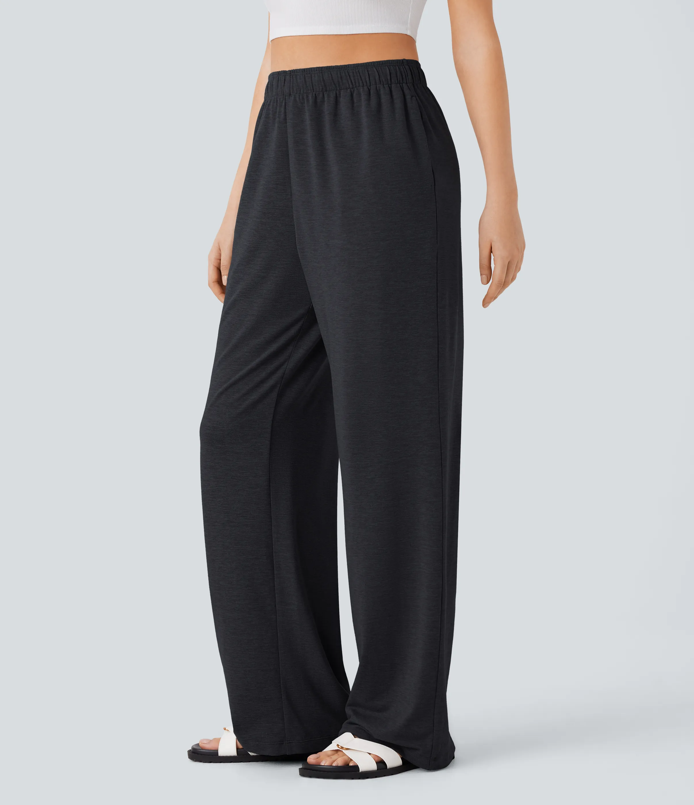 Halara Pantalón tiro alto bolsillo lateral pierna recta dobladillo cordón - Mottled Hemp Black - XS(regular) sold by Halara product image thumbnail 5