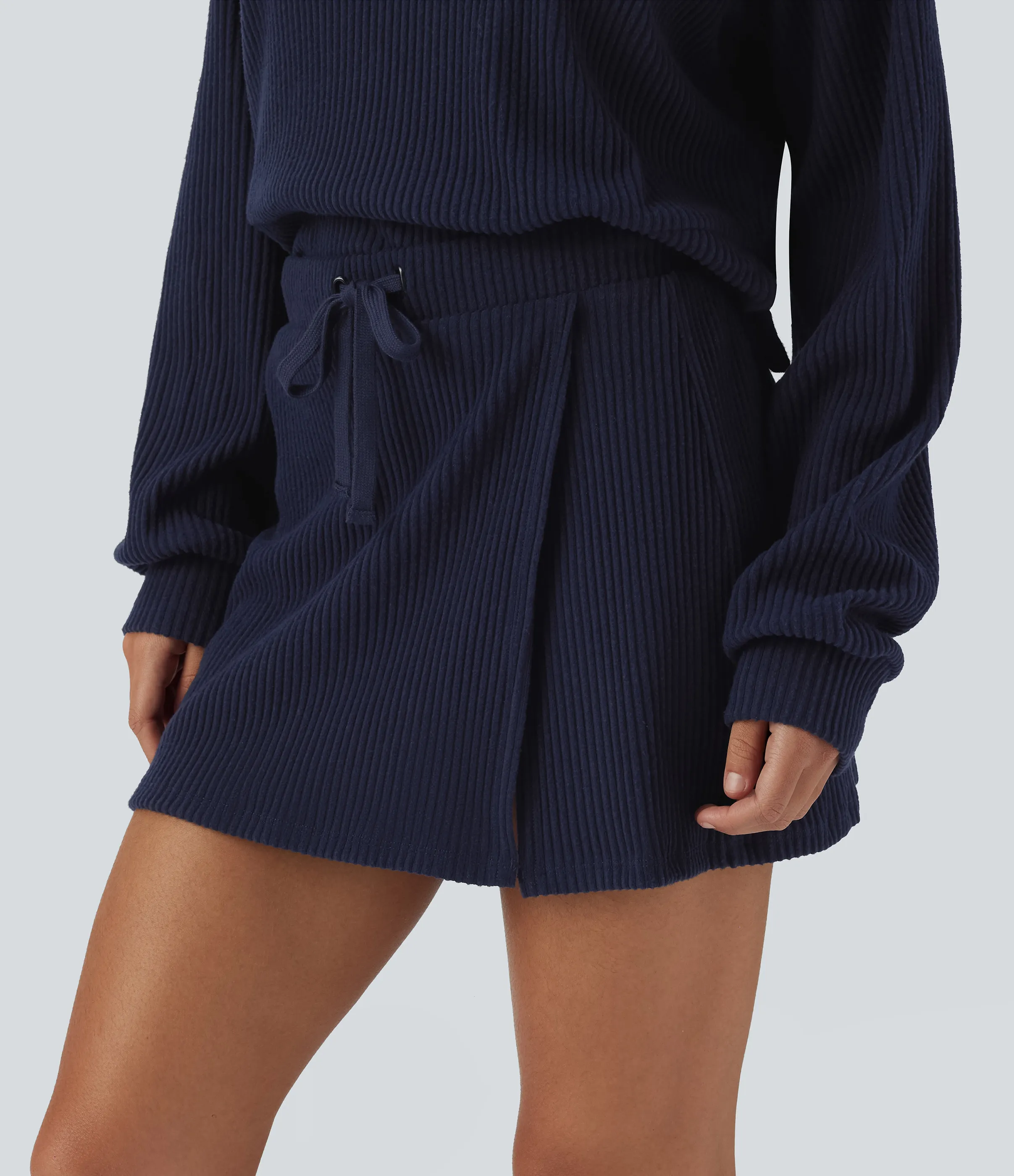 Halara Minifalda 2 en 1 acanalado tiro medio cordón ajustable bolsillo trasero dividido - Maritime Blue - XL(regular) sold by Halara