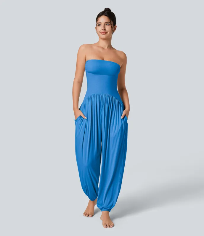 Halara Mono bolsillo lateral plisado sin espalda tubo acanalado - Clear Sunny Blue - XS(regular) sold by Halara