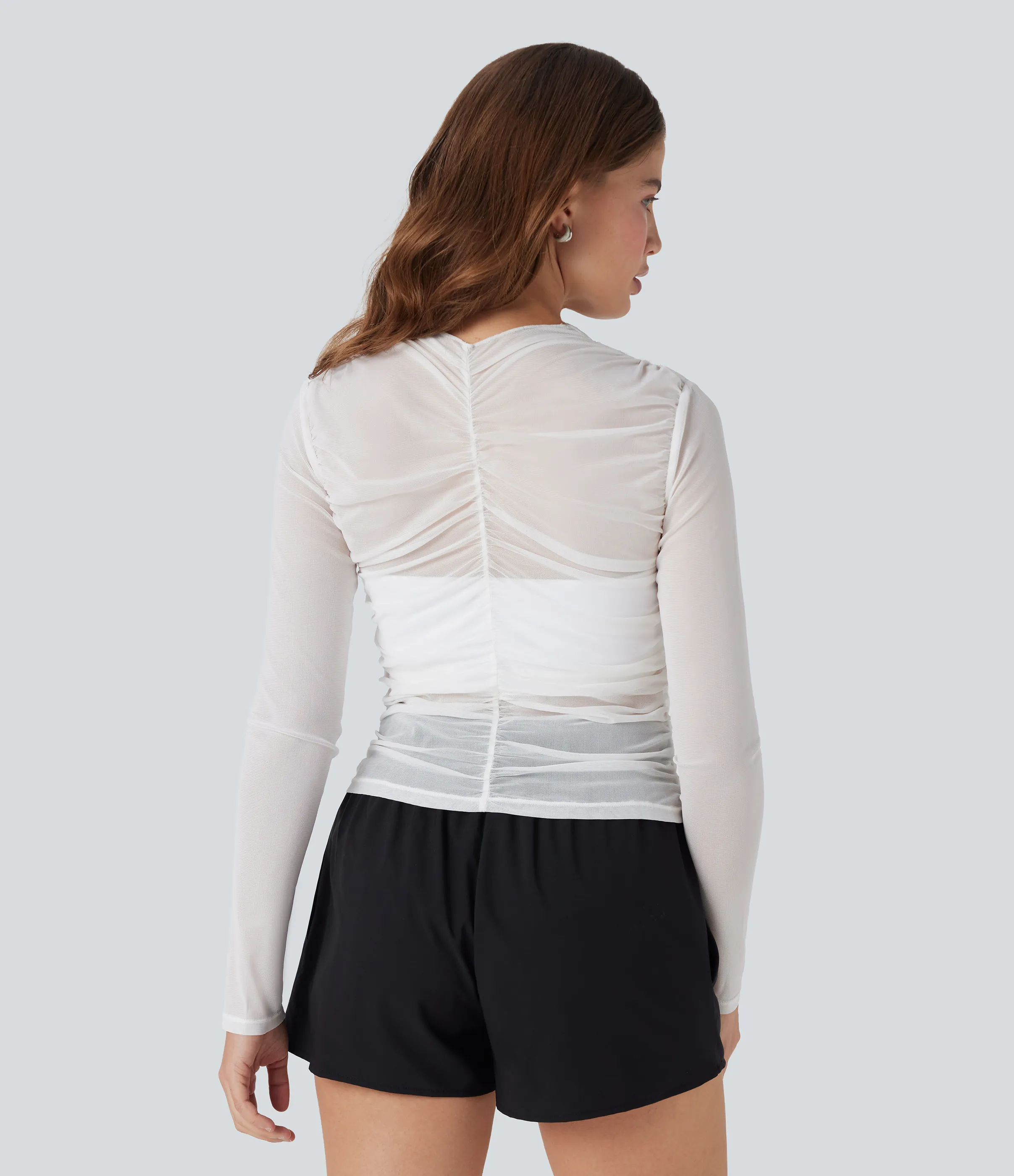 Halara Top casual fruncido con cuello en V cruzado de malla transparente - White - XS sold by Halara product image thumbnail 3