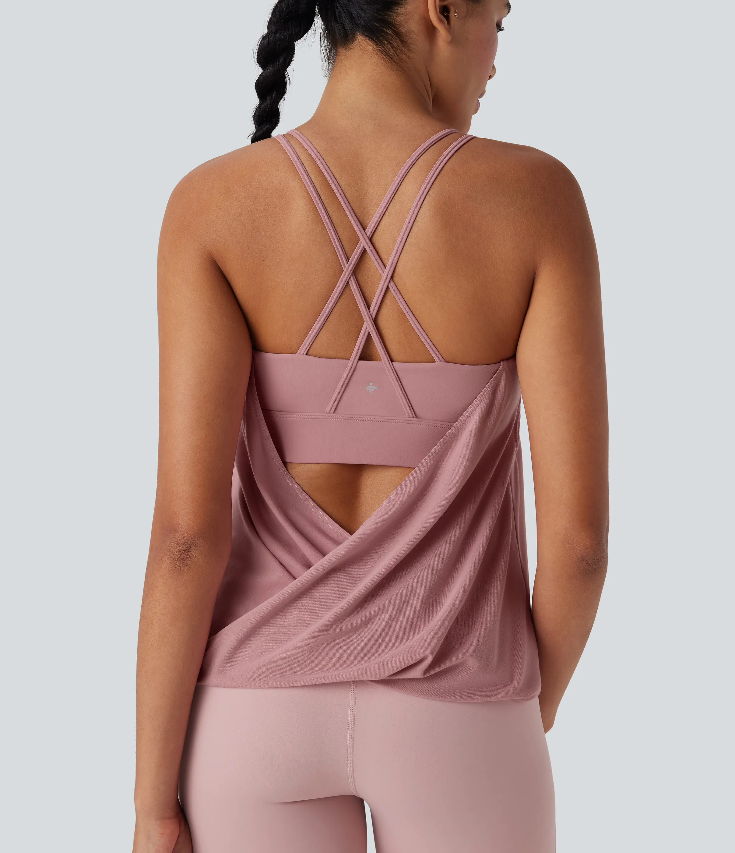 Halara Top yoga secado rápido tirante doble plisado cruzado espalda - Soft Berry - XL sold by Halara product image thumbnail 2