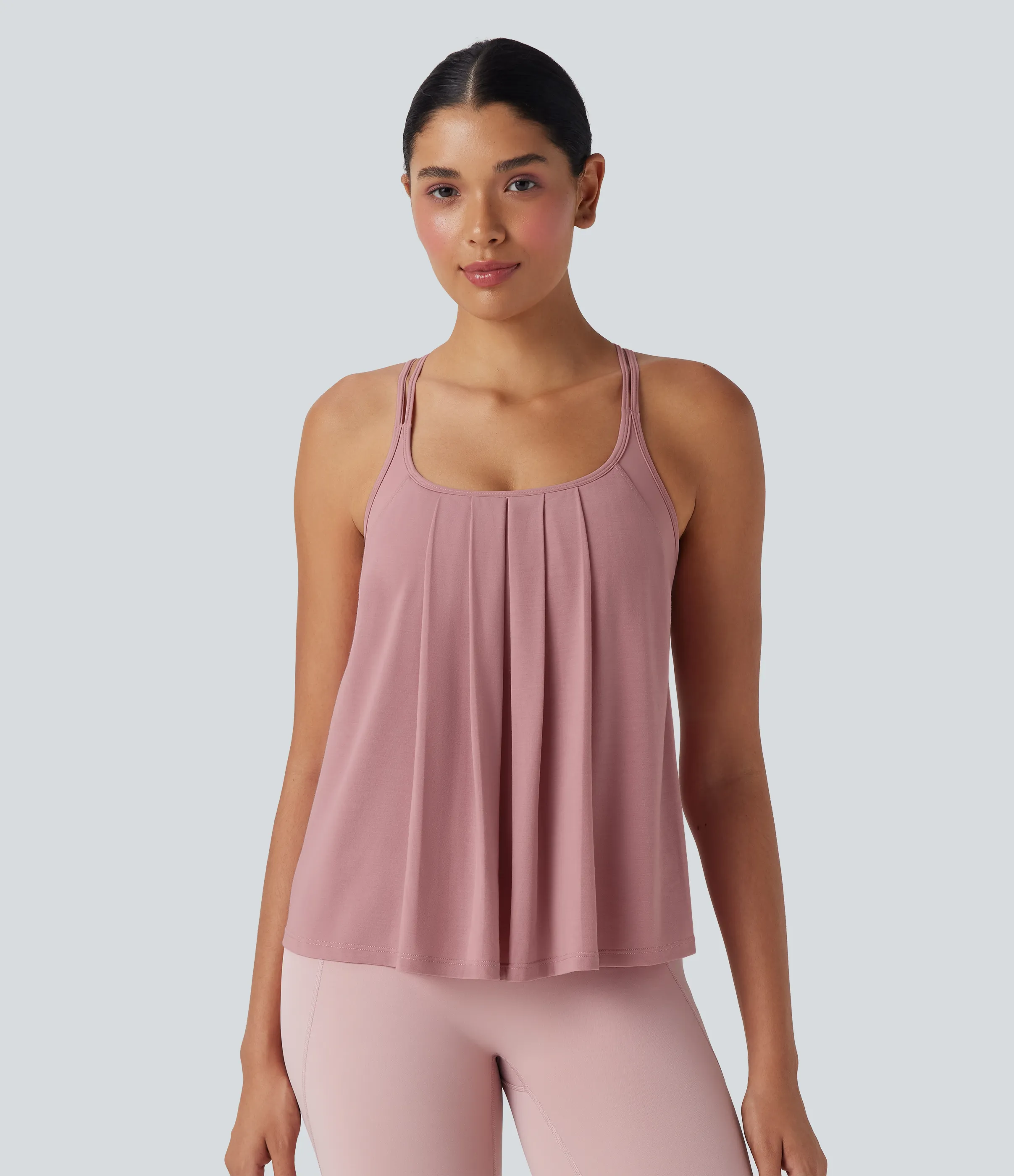 Halara Top yoga secado rápido tirante doble plisado cruzado espalda - Soft Berry - XL sold by Halara product image thumbnail 3