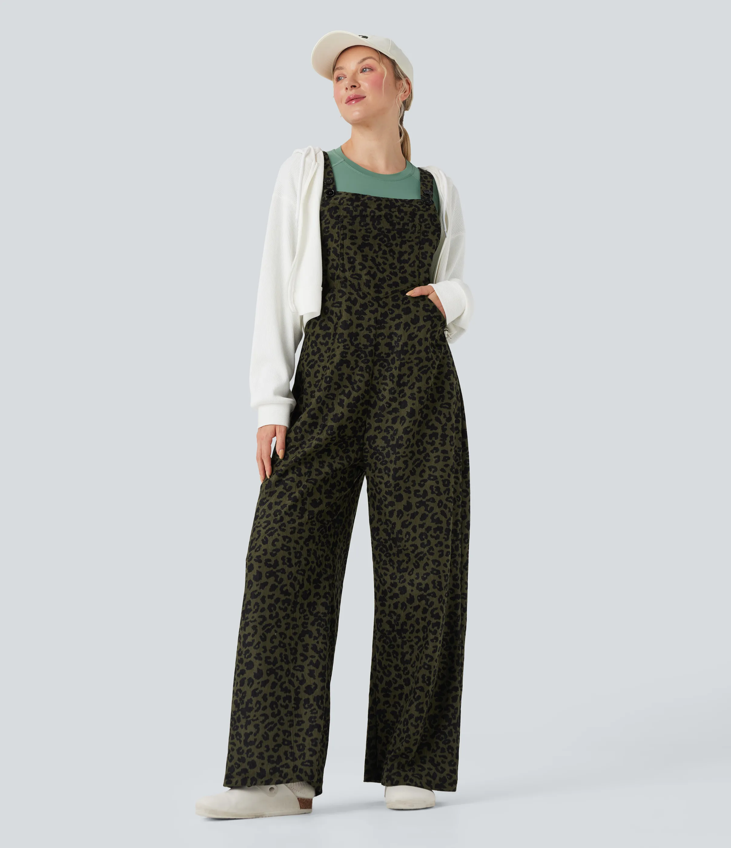 Halara Jumpsuit casual holgado de pana con estampado de leopardo y bolsillos - Gray Leopard Denim - S(regular) sold by Halara product image thumbnail 2