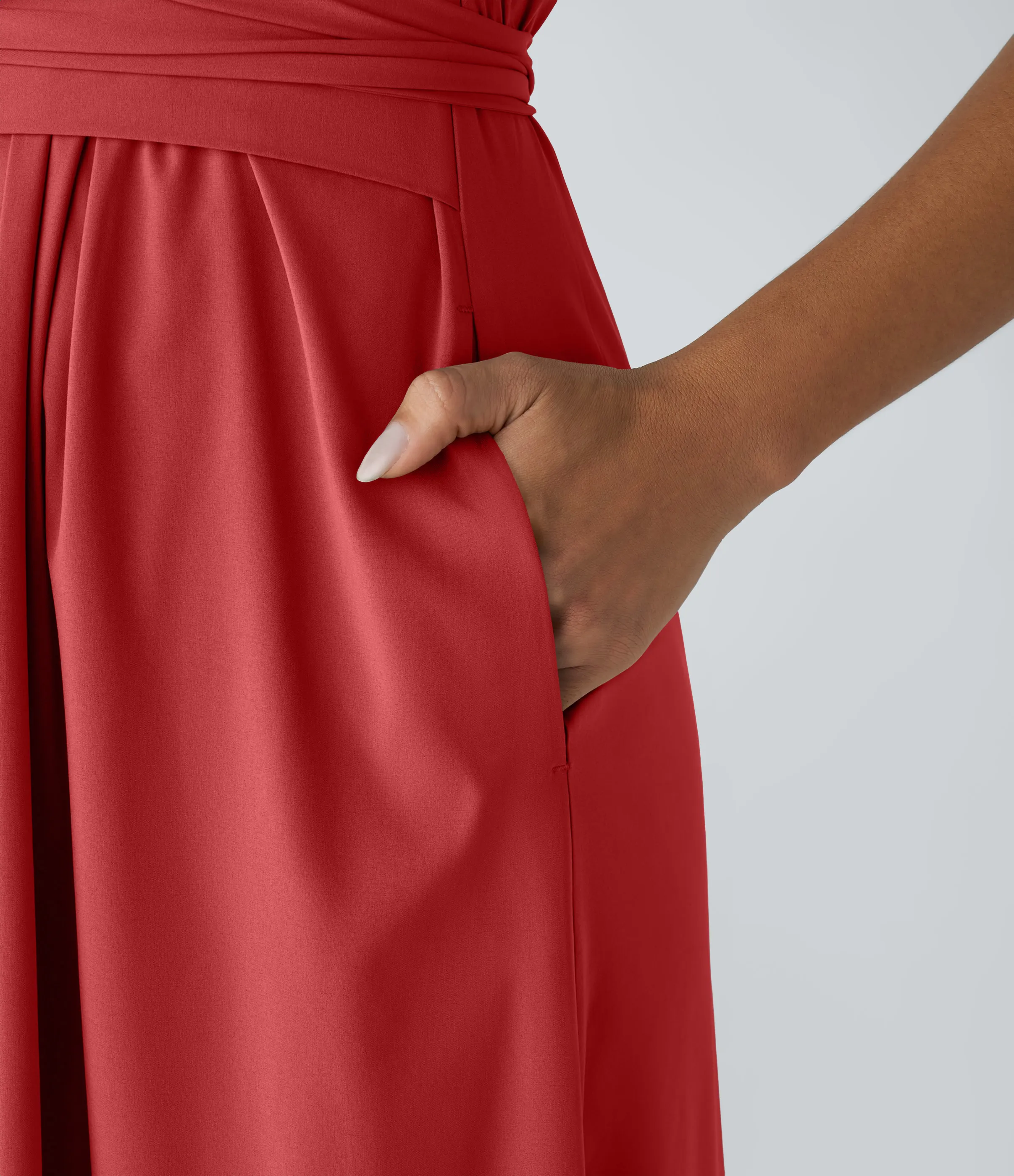 Halara Vestido midi Breezeful™ secado rápido cuello V manga corta bolsillo lateral lazo espalda - Pompeian Red - S sold by Halara product image thumbnail 5