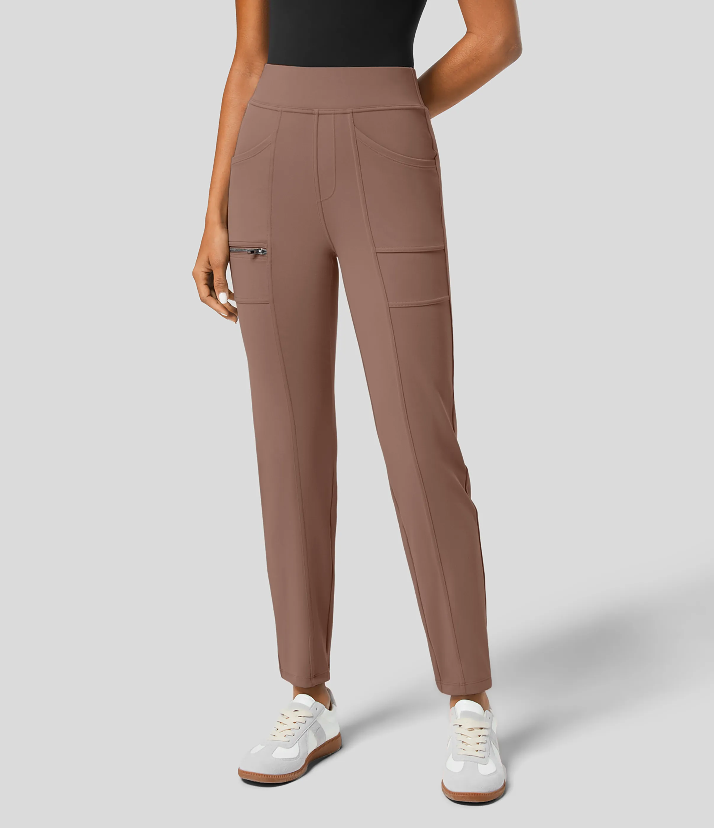 Halara Pantalón ajustado cremallera múltiple bolsillo tiro alto - Beaver Fur - M(regular) sold by Halara product image thumbnail 2