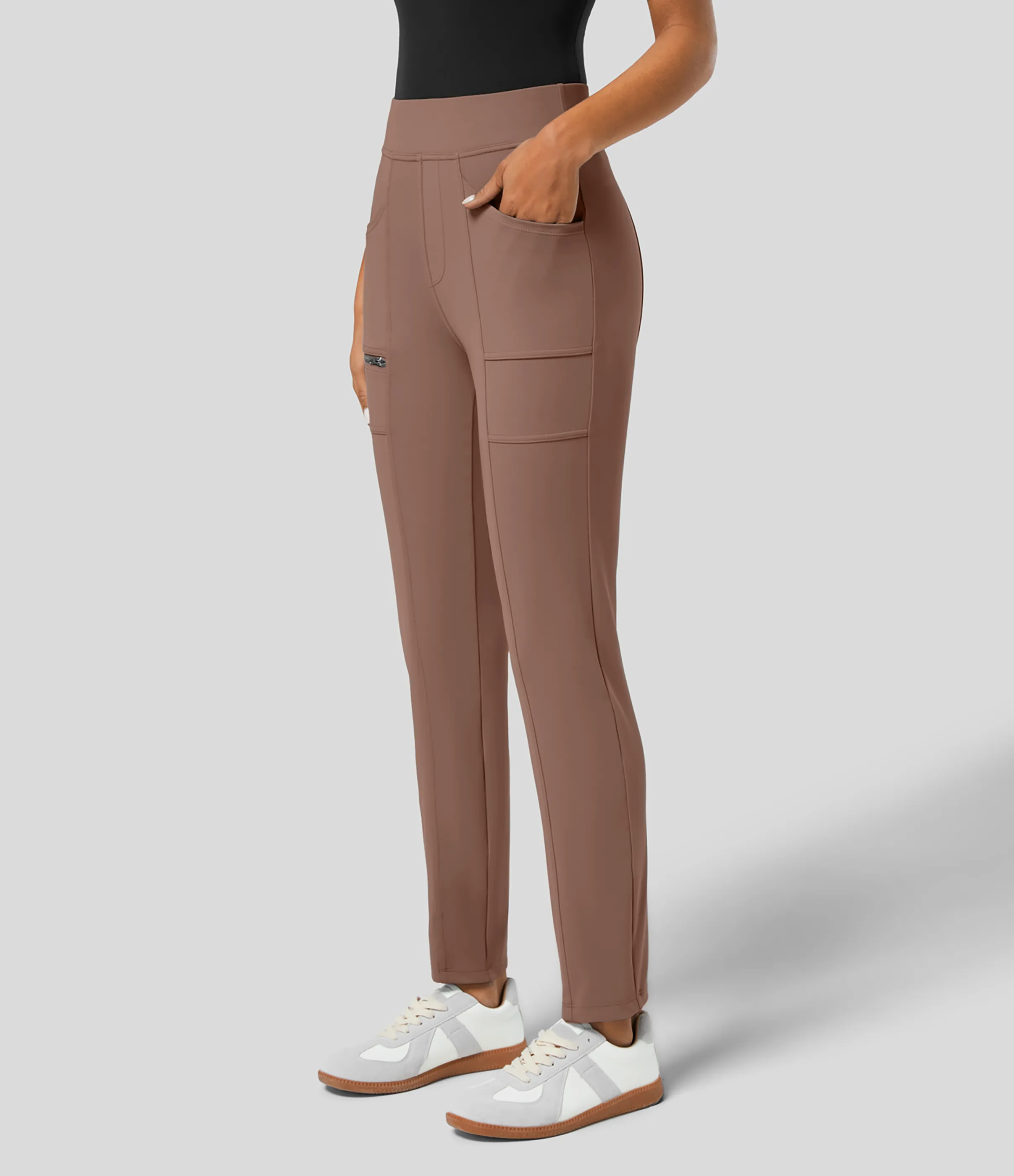 Halara Pantalón ajustado cremallera múltiple bolsillo tiro alto - Beaver Fur - M(regular) sold by Halara product image thumbnail 4