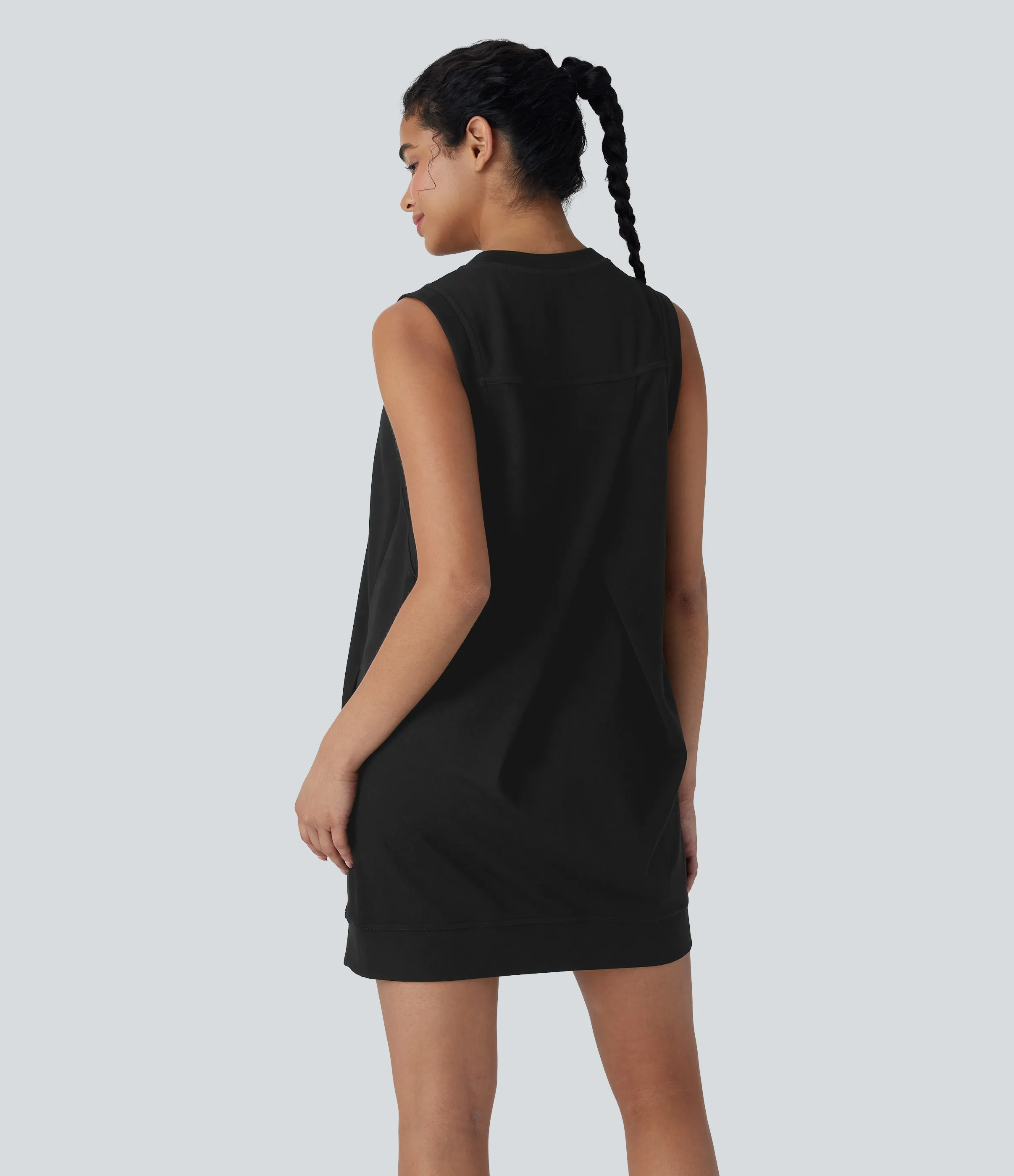 Halara Vestido mini casual sin mangas con escote redondo y espalda cruzada con bolsillos - Black - XS sold by Halara product image thumbnail 3