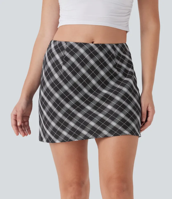 Halara Minifalda casual 2 en 1 a cuadros de tiro medio con cremallera invisible y corte A con bolsillo - Ash Black Plaid - S(regular) sold by Halara