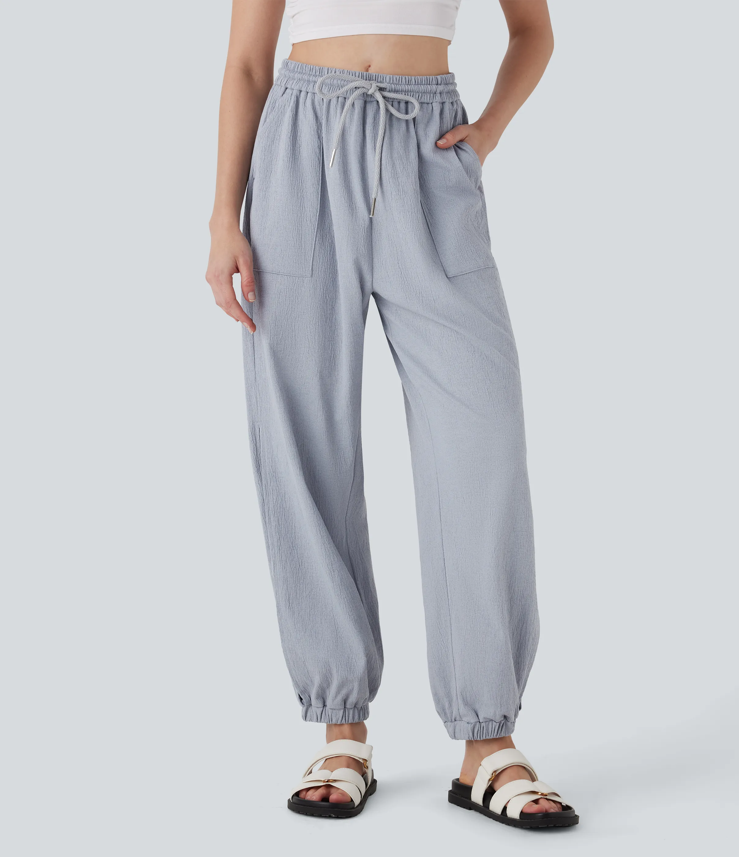 Halara Joggers casuales de tiro alto con cordón ajustable y bolsillos - Koala Grey - XS(regular) sold by Halara product image thumbnail 4