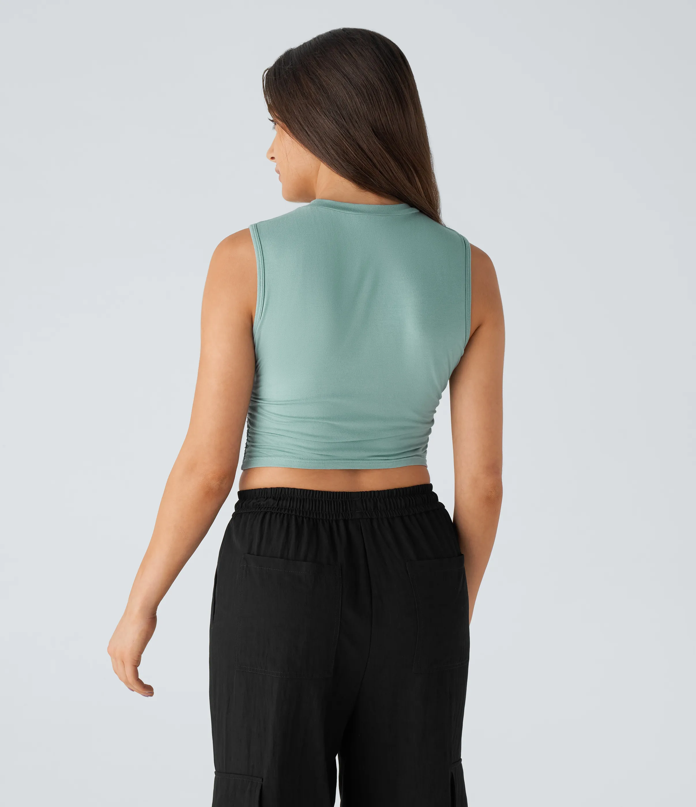 Halara Camiseta sin manga recortada ajustada pliegue cuello redondo - Azure - L sold by Halara product image thumbnail 3