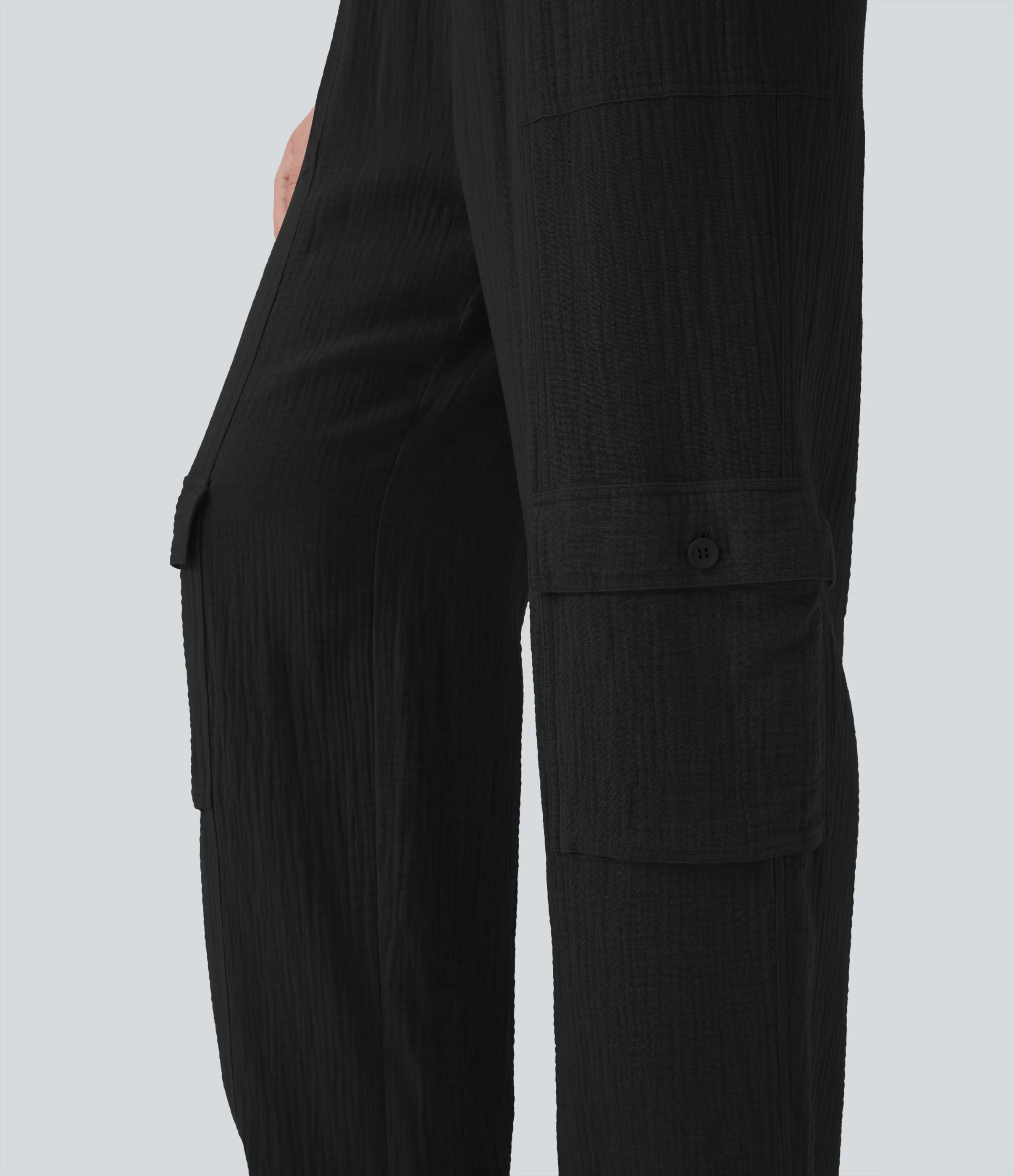 Halara Pantalones cargo casuales de algodón con tiro alto, cordón ajustable y pierna ancha con bolsillos - Black - M(regular) sold by Halara product image thumbnail 5