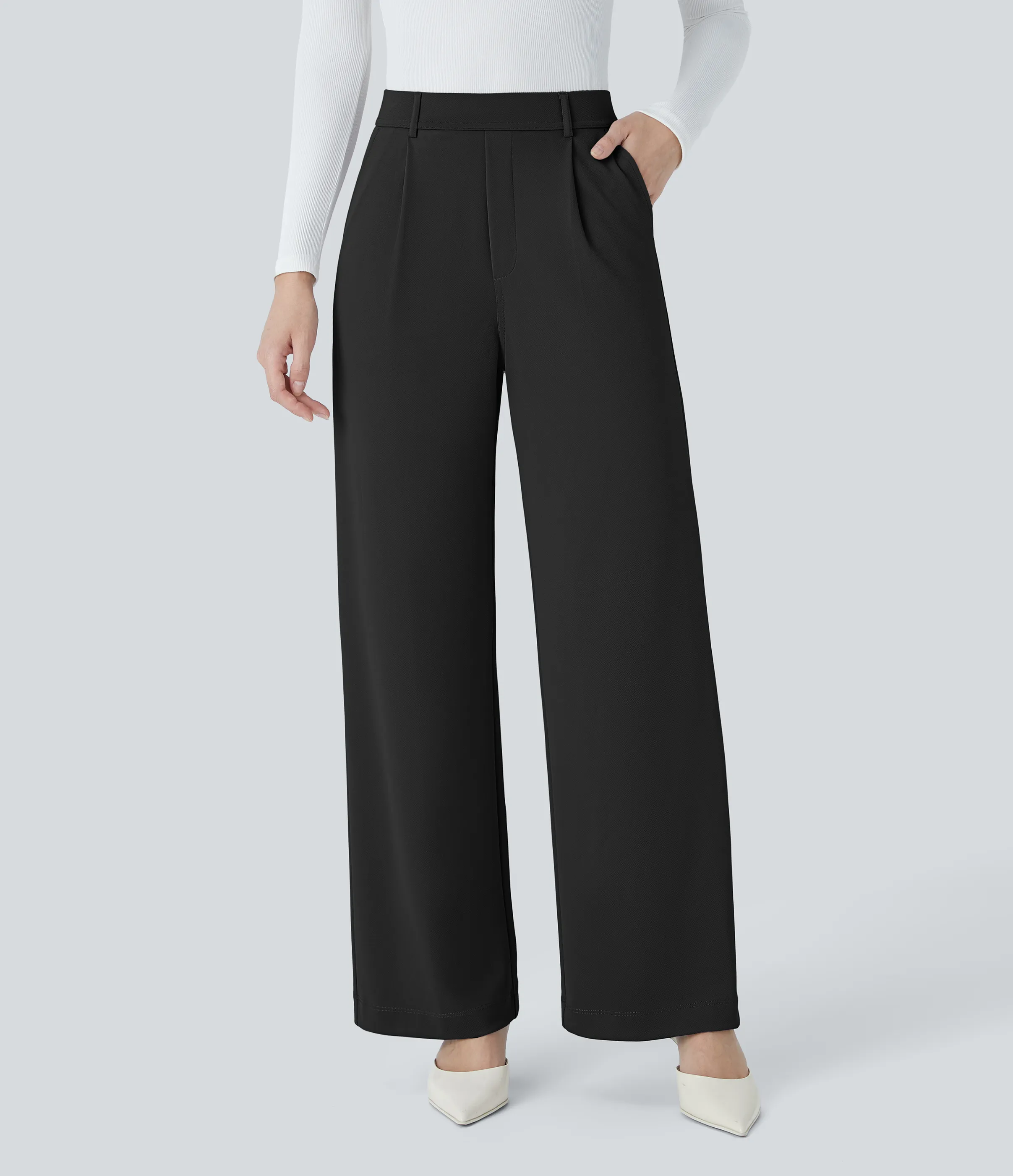 Halara Pantalón Halara Flex™ oficina crepé pierna recta bolsillo lateral tiro alto - Black - L(tall) sold by Halara product image thumbnail 3