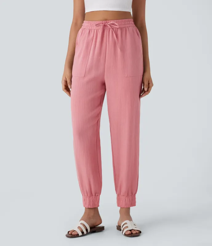 Halara Joggers lino bolsillo lateral cordón tiro alto - Rosette - XS(regular) sold by Halara