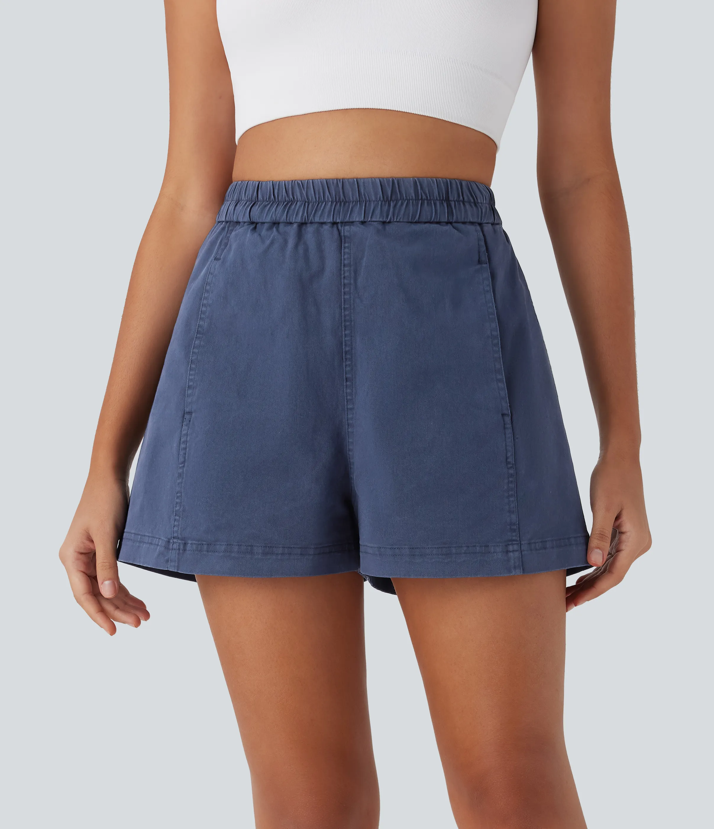 Halara Shorts de algodón casuales efecto desgastado de tiro alto con bolsillos laterales - Eclipse Denim - S sold by Halara product image thumbnail 2