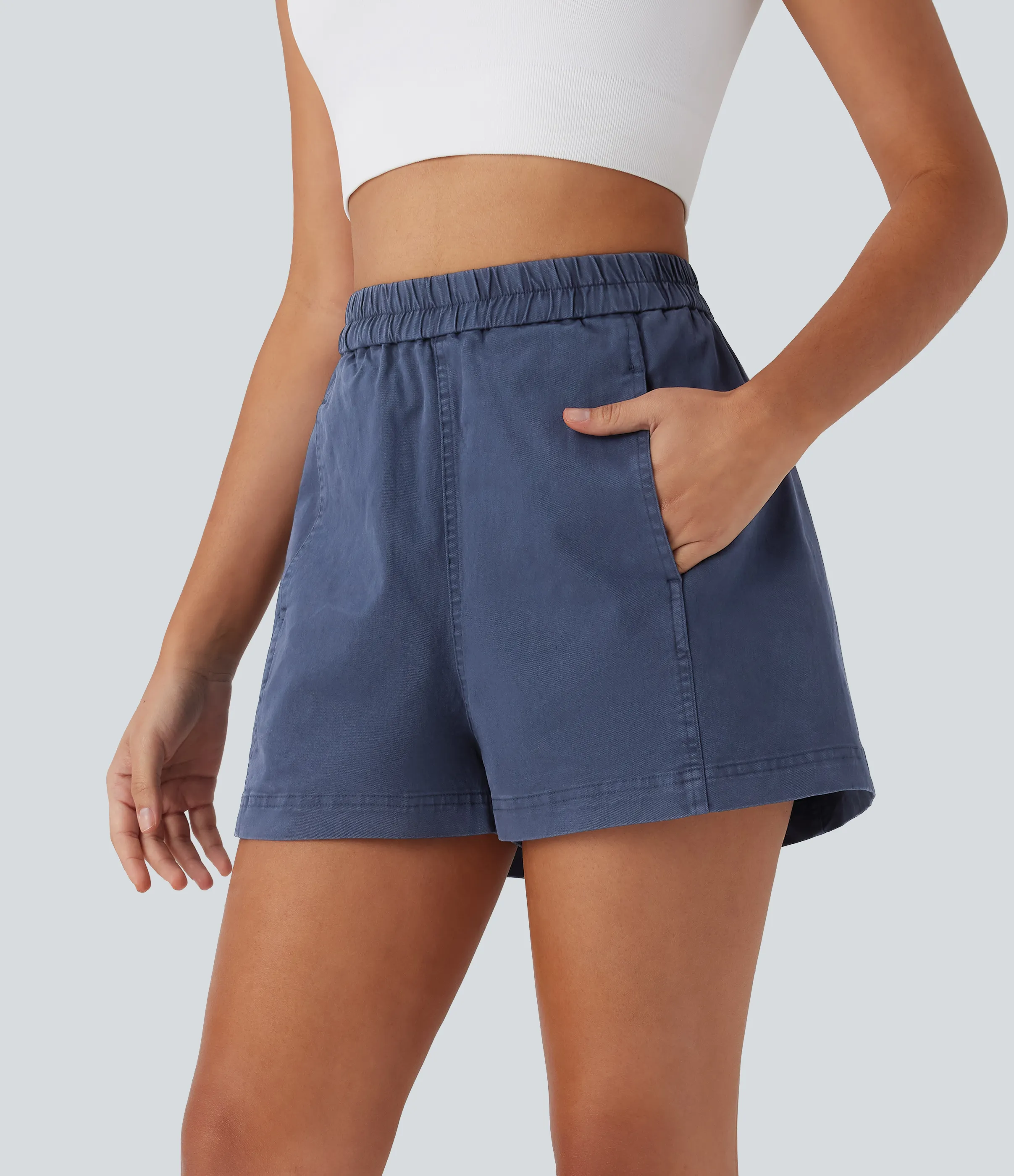 Halara Shorts de algodón casuales efecto desgastado de tiro alto con bolsillos laterales - Eclipse Denim - S sold by Halara product image thumbnail 4