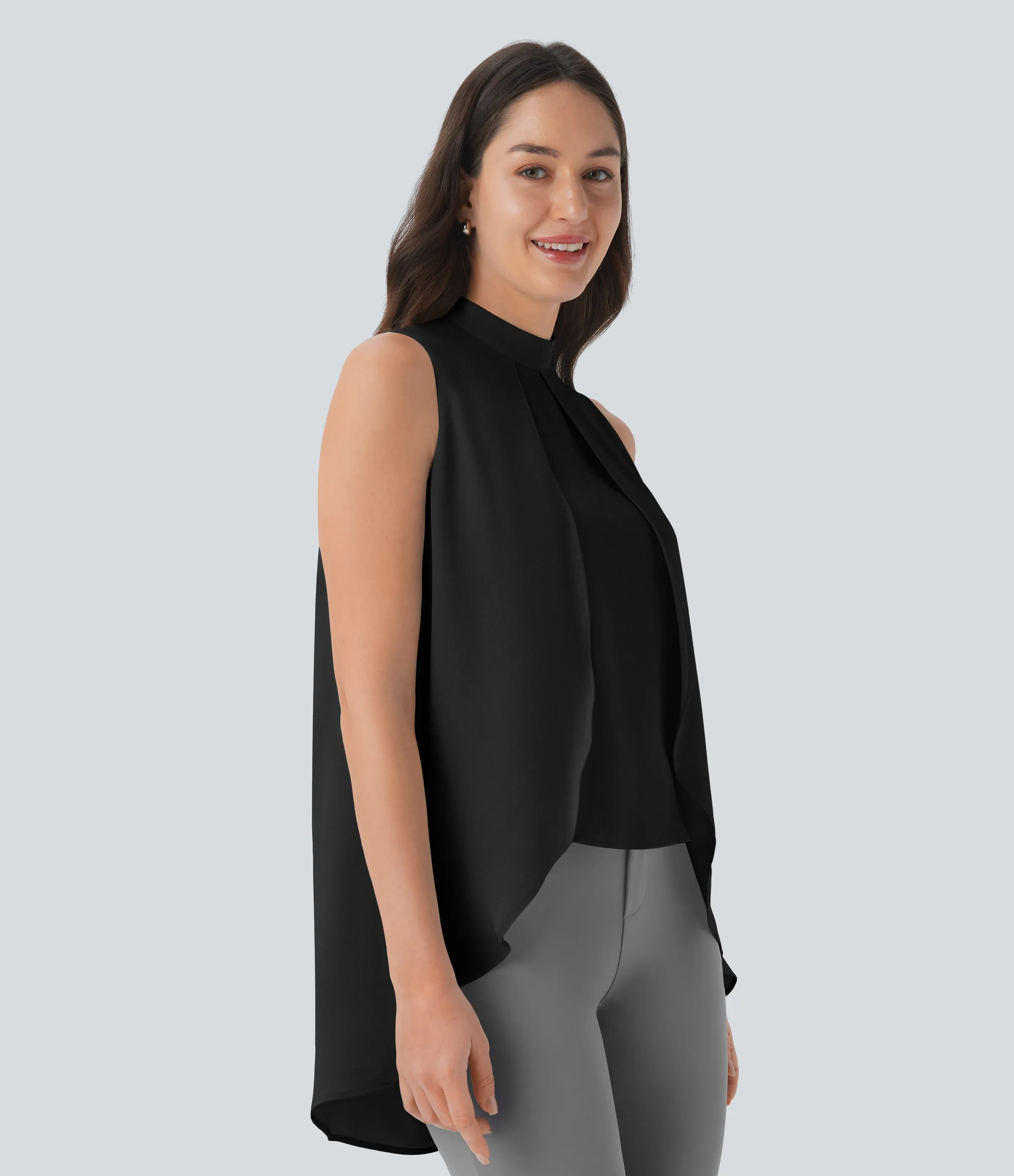 Halara Blusa oficina holgada sin mangas cuello alto bajo abertura espalda - Black - S sold by Halara product image thumbnail 2