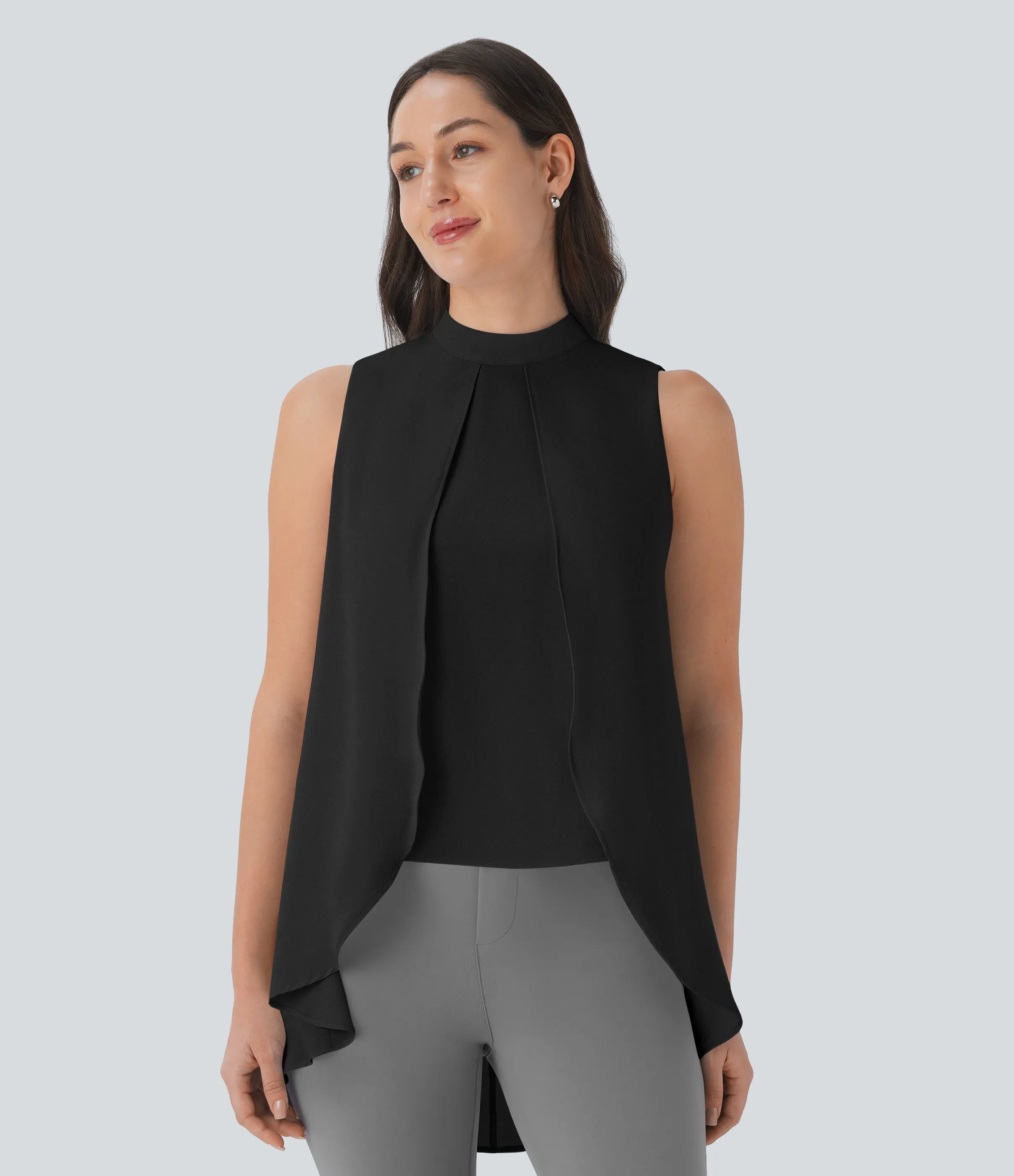 Halara Blusa oficina holgada sin mangas cuello alto bajo abertura espalda - Black - S sold by Halara product image thumbnail 4