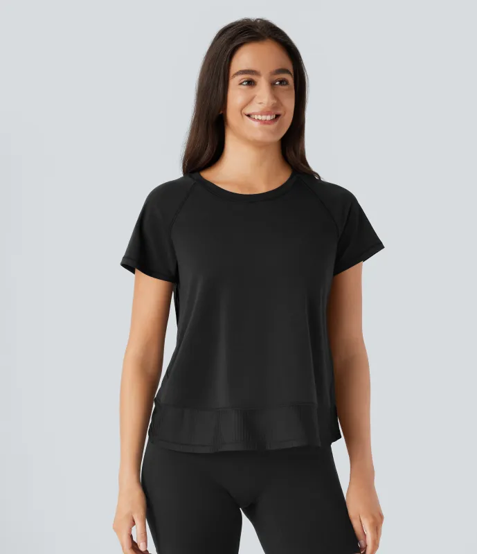 Halara Top deportivo correr manga raglán dobladillo cruzado - Black - L sold by Halara