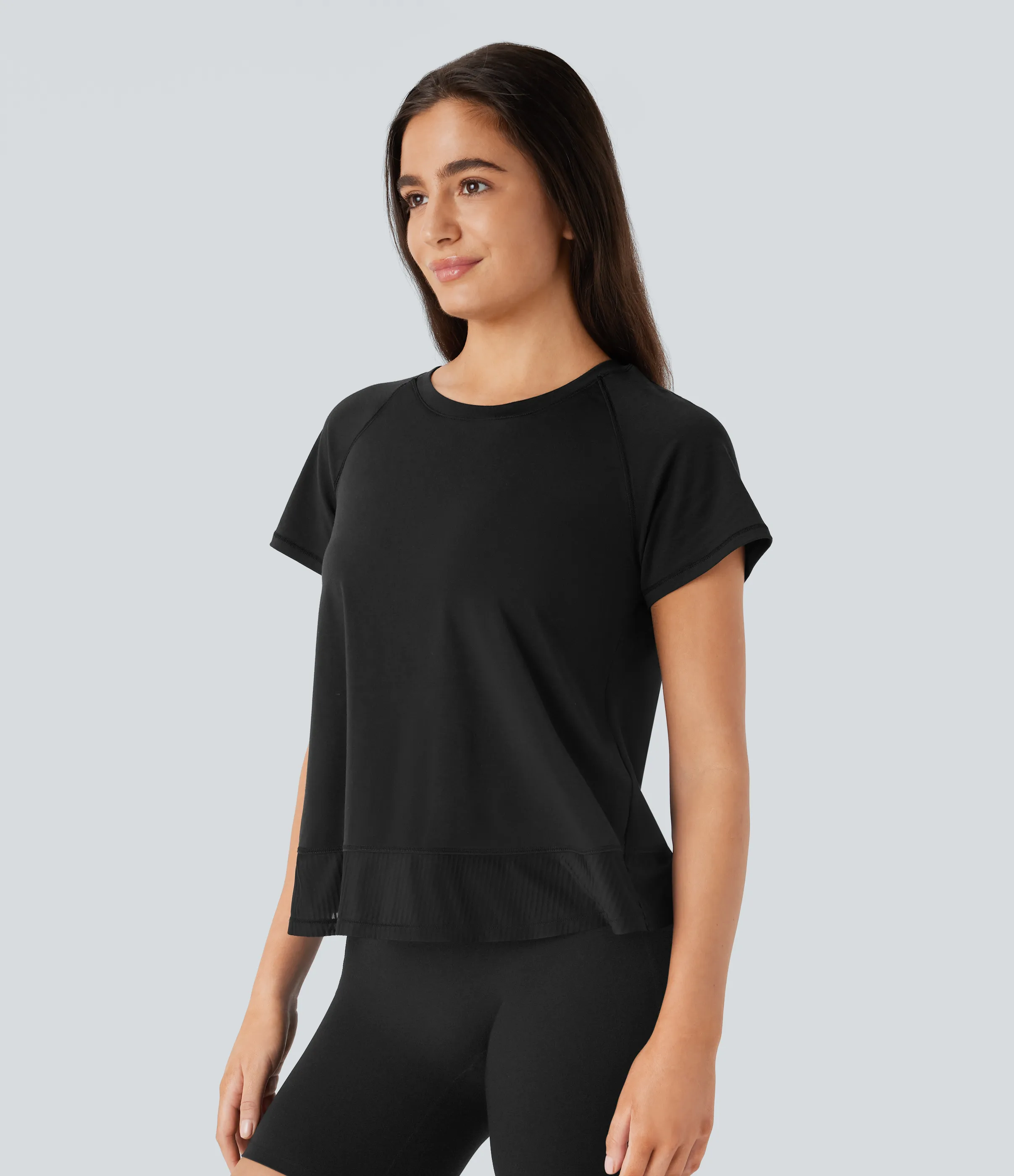 Halara Top deportivo correr manga raglán dobladillo cruzado - Black - L sold by Halara product image thumbnail 4