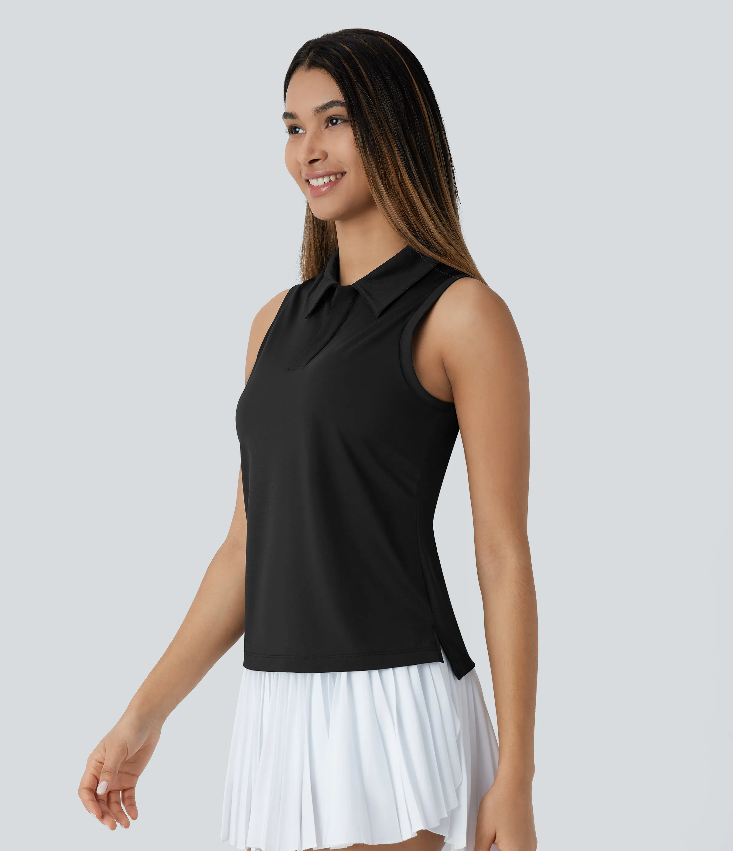 Halara Camiseta golf ligera sin mangas cuello polo dobladillo dividido - Black - XL sold by Halara product image thumbnail 4