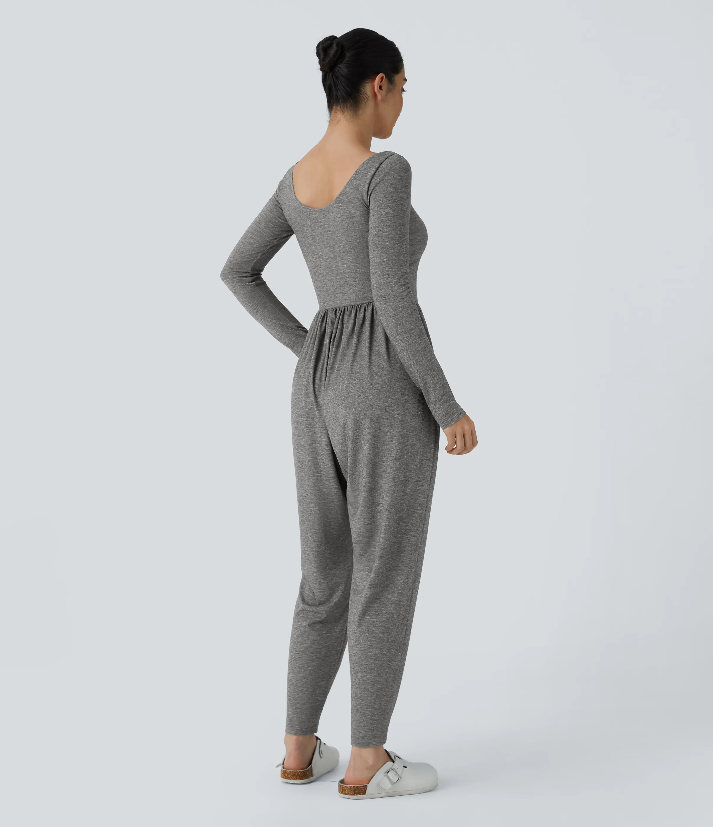 Halara Mono harén cuello redondo sin espalda bolsillo lateral plisado - Darl Gray Floral Yarn - M(regular) sold by Halara product image thumbnail 3