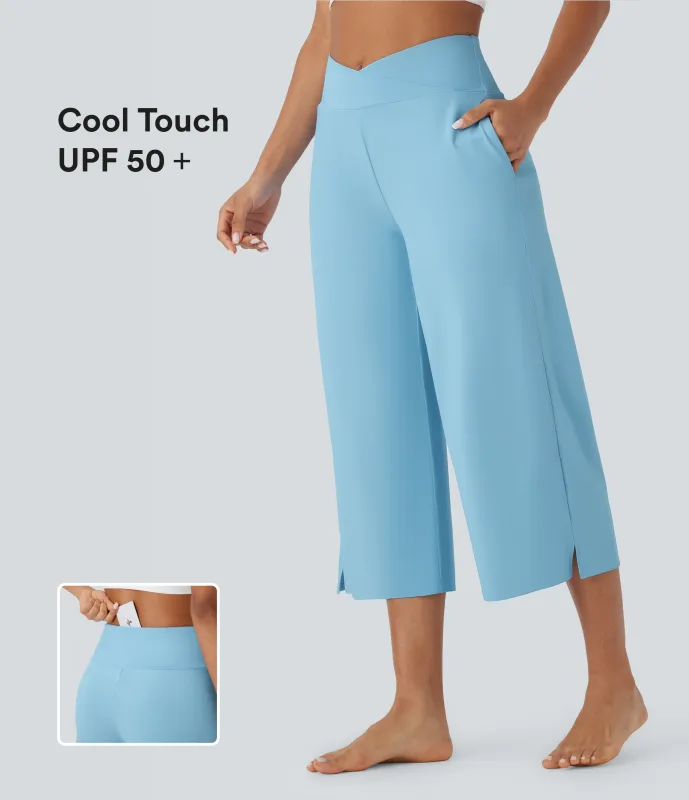 Halara Pantalones capri de yoga UPF 50+ de tiro alto cruzado con bolsillos y tacto fresco - Sky Blue - XS(regular) sold by Halara