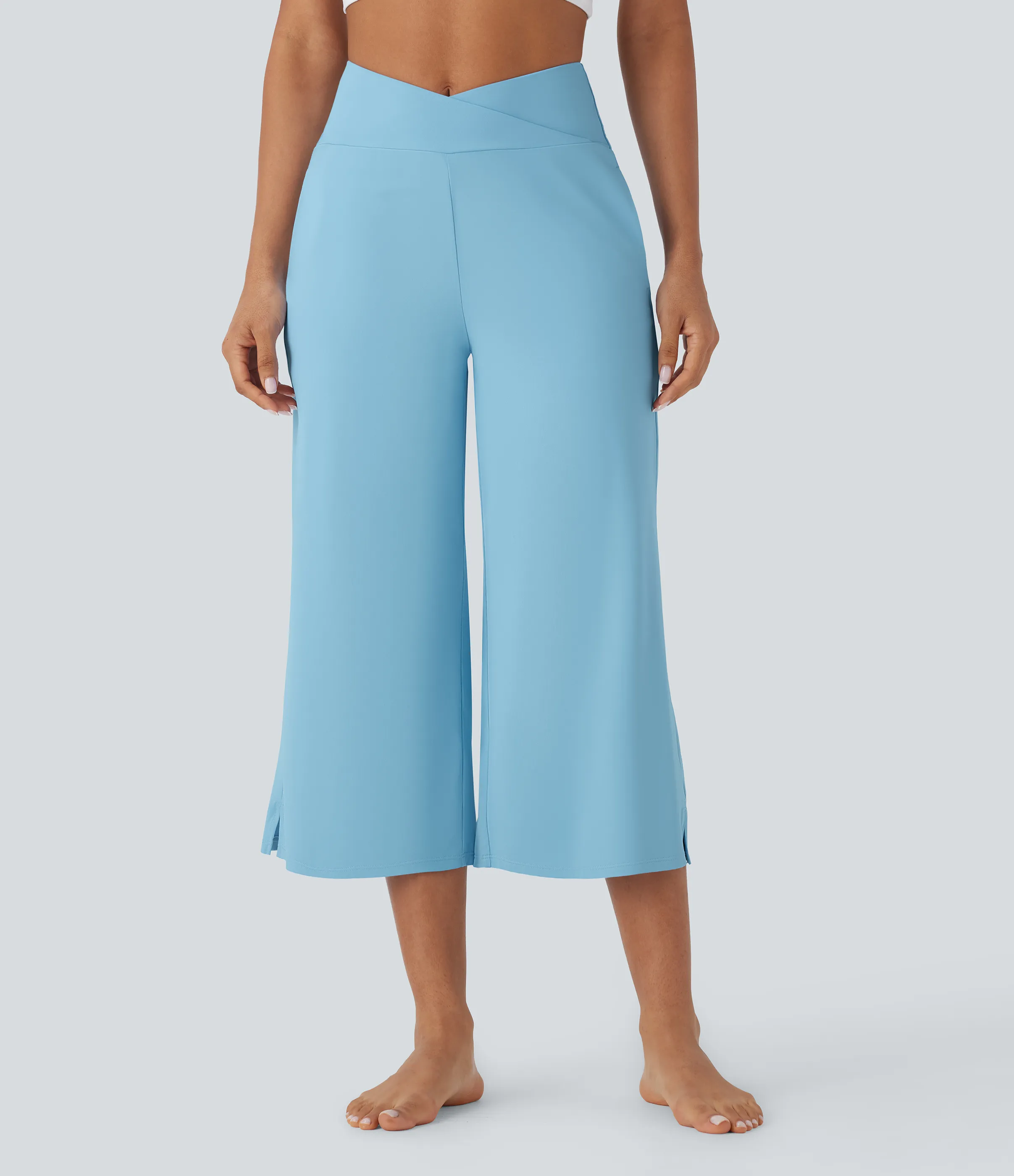 Halara Pantalones capri de yoga UPF 50+ de tiro alto cruzado con bolsillos y tacto fresco - Sky Blue - S(regular) sold by Halara product image thumbnail 4