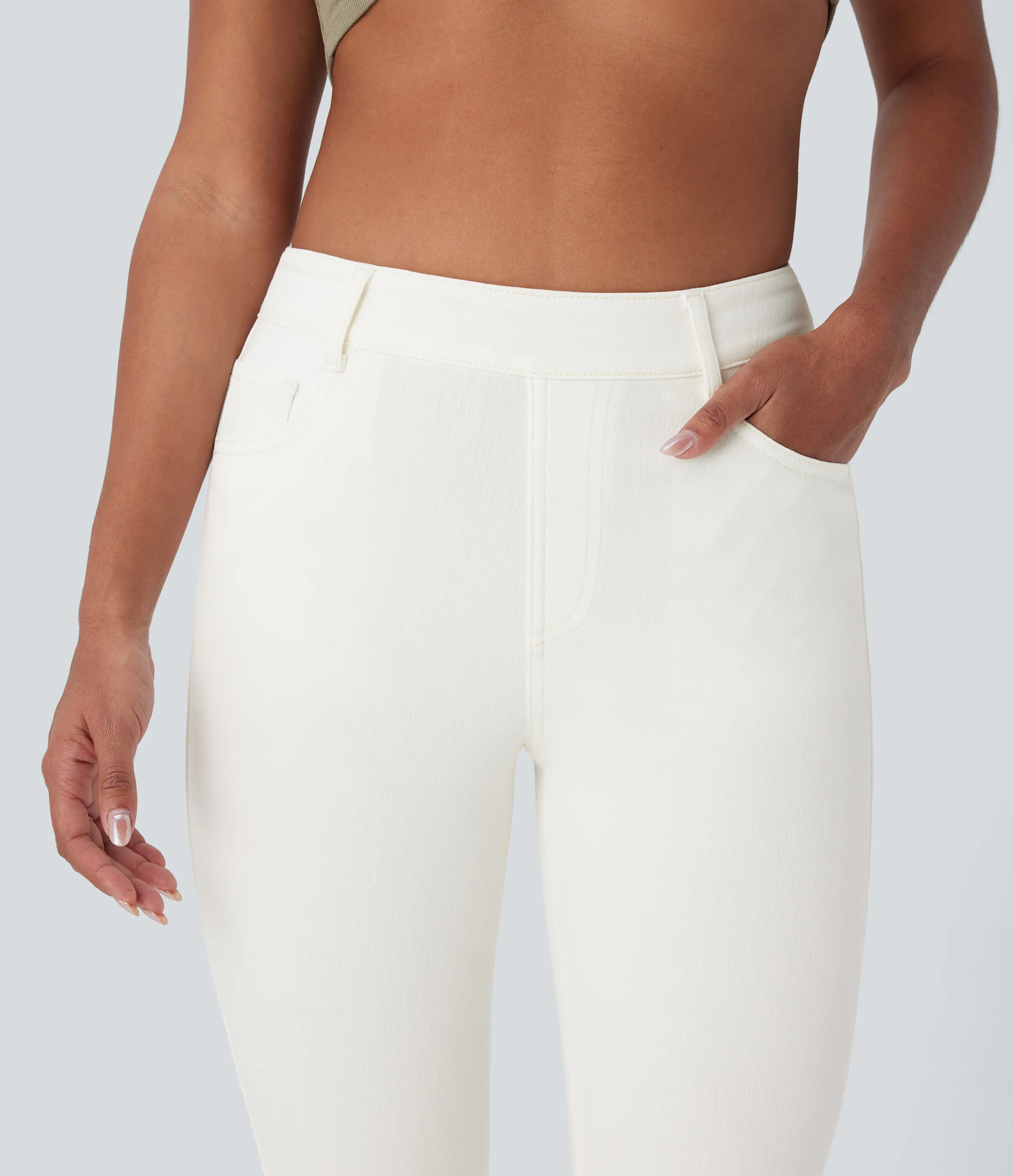 Halara Jeans Halara Flex™ Denim en corte de bota elásticos de tiro alto descoloridos con múltiples bolsillos - Beige Denim - XS(regular) sold by Halara product image thumbnail 5