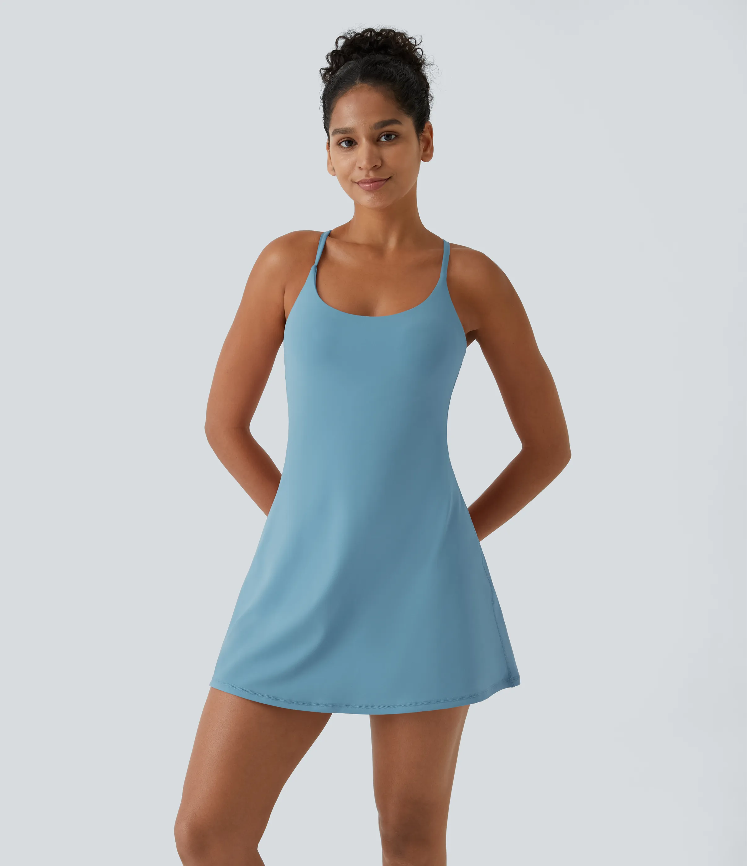 Halara Vestido activo Softlyzero™ Plush sin espalda-Edición Easy Peezy - Warm Mid Blue - L sold by Halara product image thumbnail 4