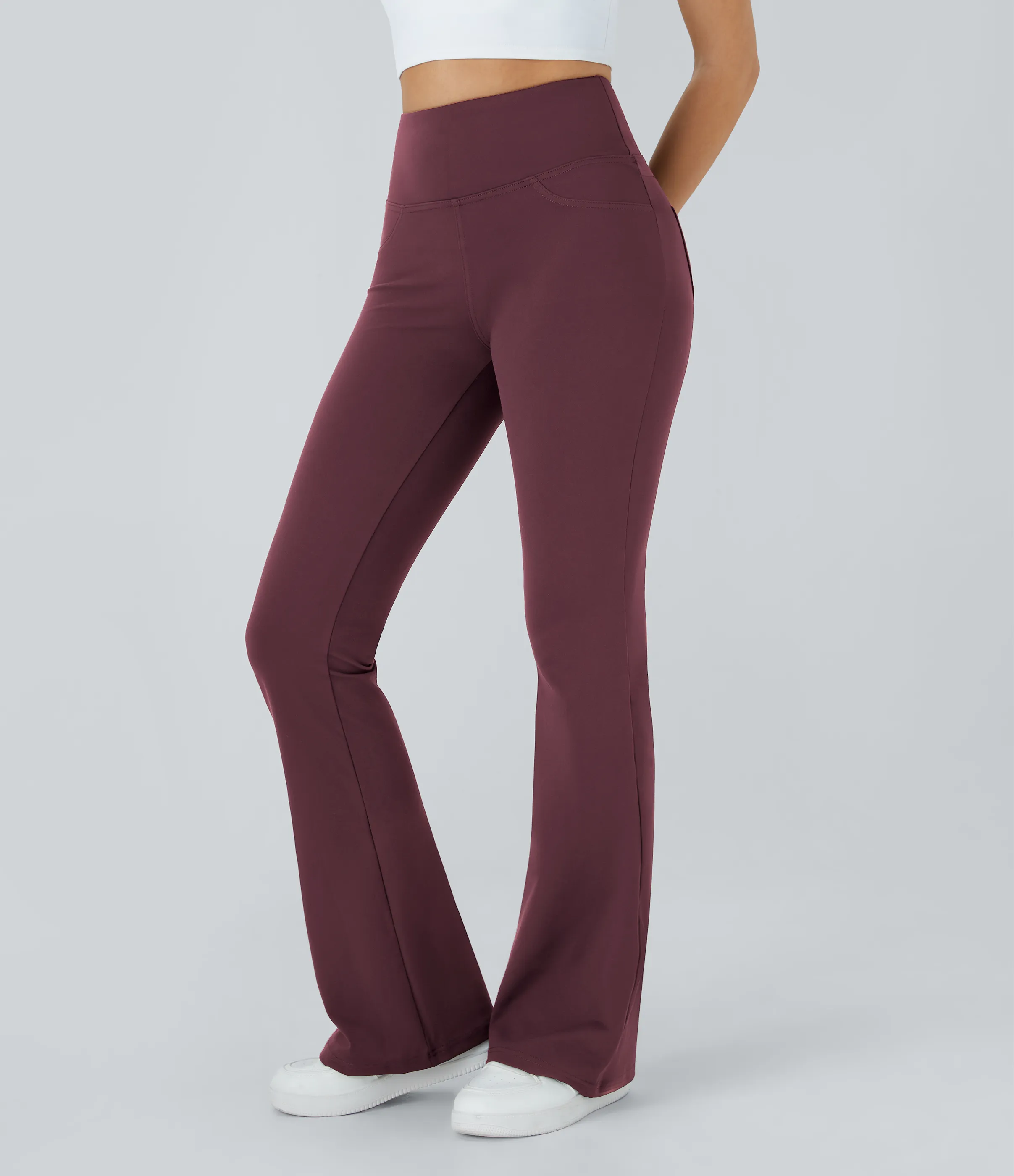Halara Leggings de yoga acampanados de tiro alto con bolsillos - Red Mahogany - M(regular) sold by Halara product image thumbnail 3