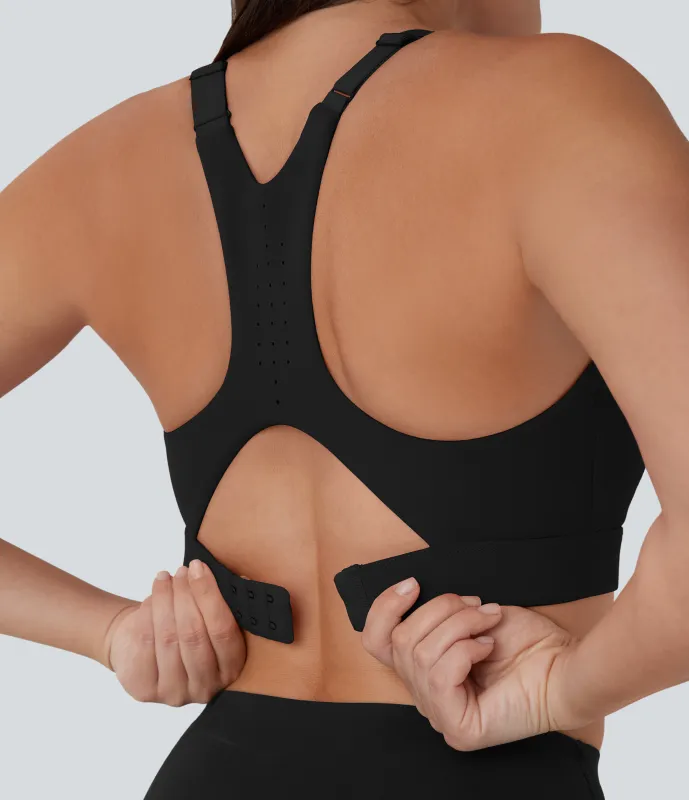 Halara Brasier deportivo SpeedWave™ con secado rápido de sujeción media, copas moldeadas y perforado con gancho ajustable y en copas A-C - Black - XL sold by Halara