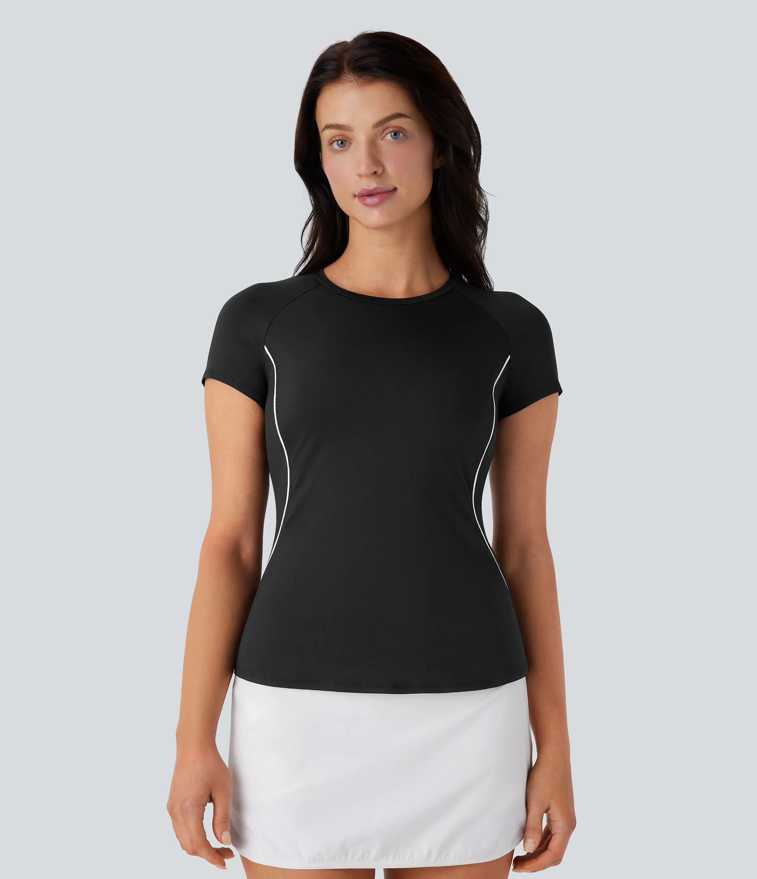 Halara Camiseta deportiva golf ligera ajustada dobladillo curvo cinta bloque color manga raglán - Black - S sold by Halara product image thumbnail 2