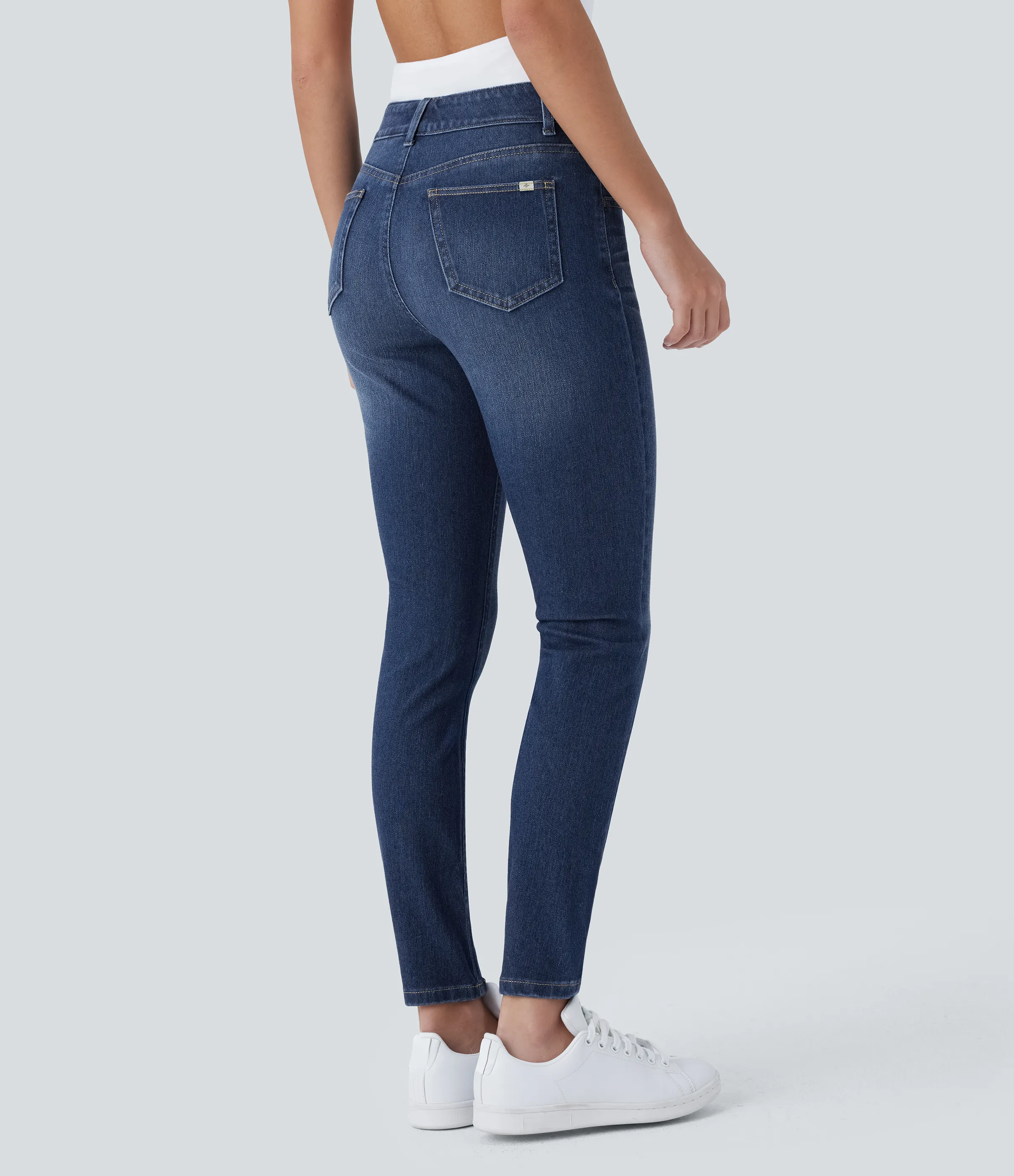 Halara Jeans Halara Flex™ Denim ajustado elástico múltiple bolsillo tiro medio - Paint Blue Denim - XS(regular) sold by Halara product image thumbnail 3
