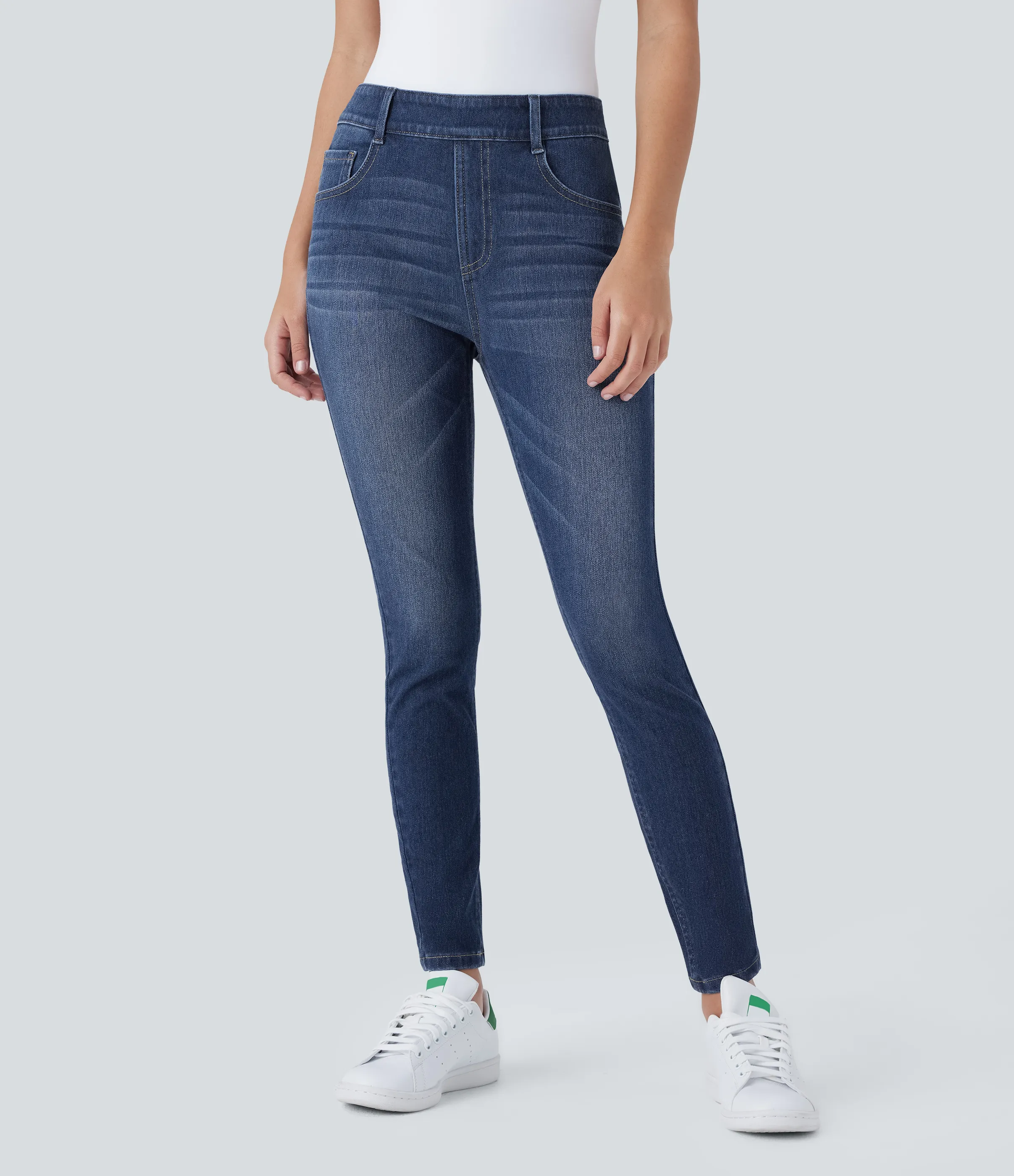 Halara Jeans Halara Flex™ Denim ajustado elástico múltiple bolsillo tiro medio - Paint Blue Denim - XS(regular) sold by Halara product image thumbnail 4