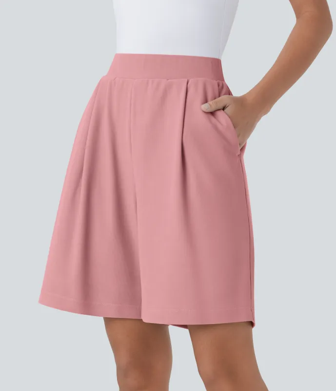 Halara Pantalón corto oficina tiro alto efecto moldeador bolsillo lateral adelgazan cintura - Rose Tan - XS sold by Halara