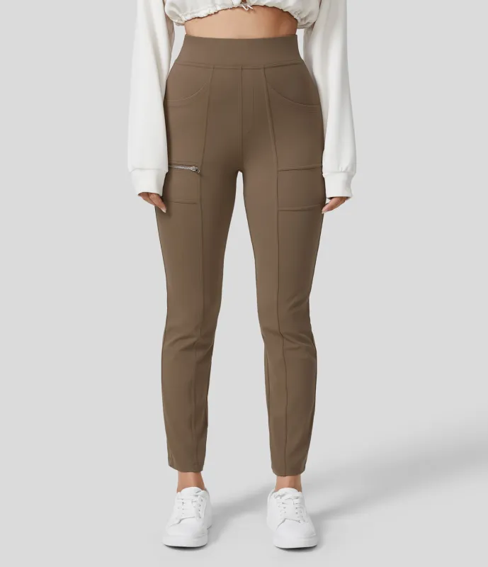 Halara Pantalón ajustado cremallera múltiple bolsillo tiro alto - Teak - M(petite) sold by Halara