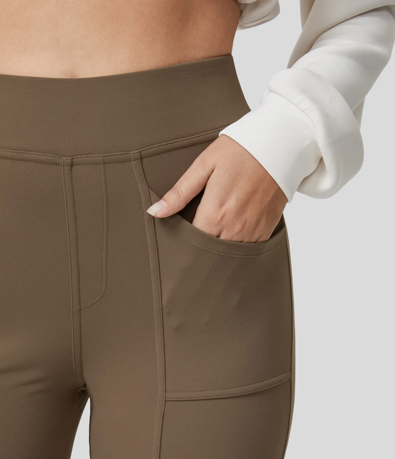 Halara Pantalón ajustado cremallera múltiple bolsillo tiro alto - Teak - M(petite) sold by Halara product image thumbnail 5