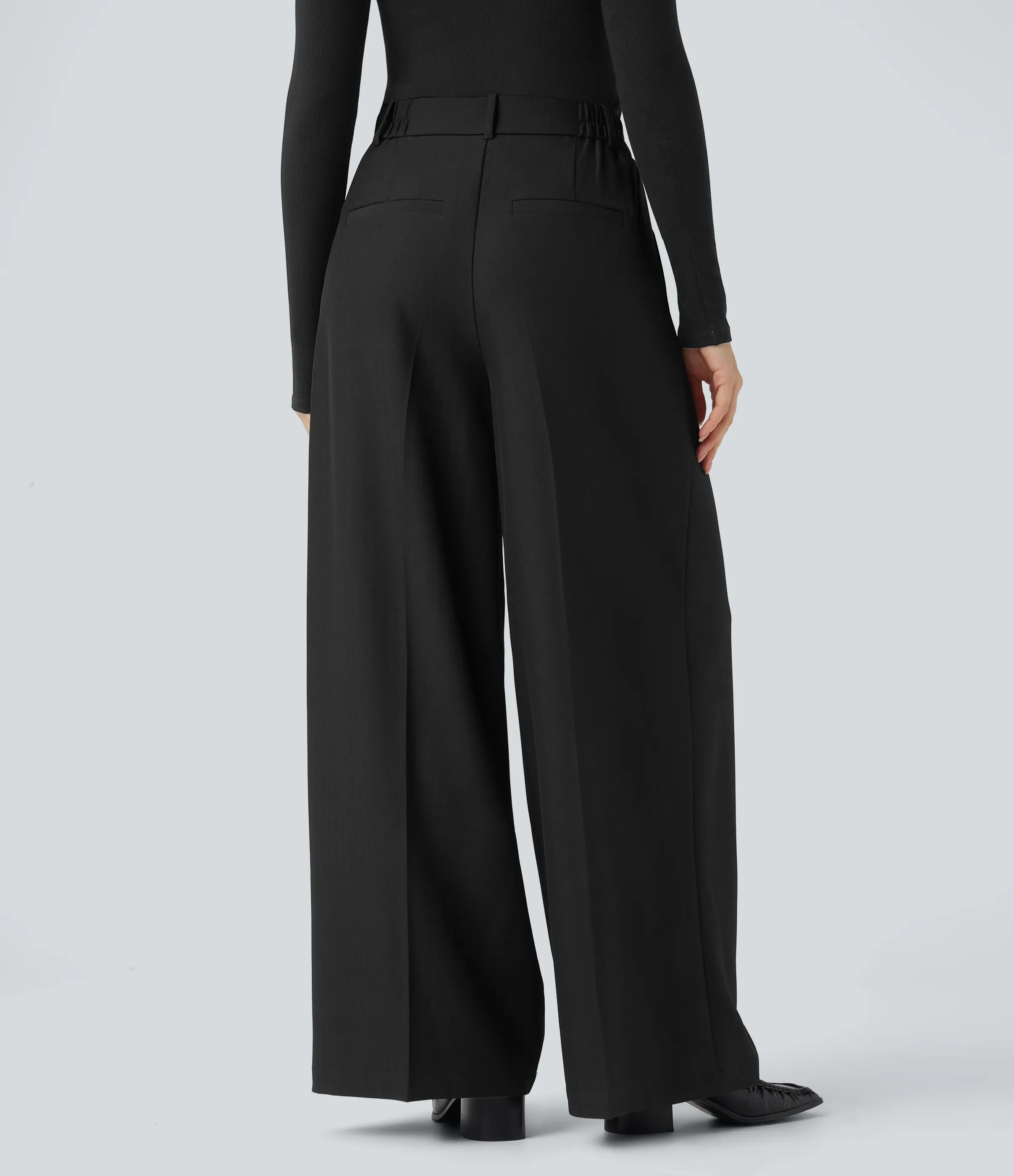 Halara Pantalones de oficina anchos antiarrugas de lino con tiro alto y bolsillos - Black - M(regular) sold by Halara product image thumbnail 3