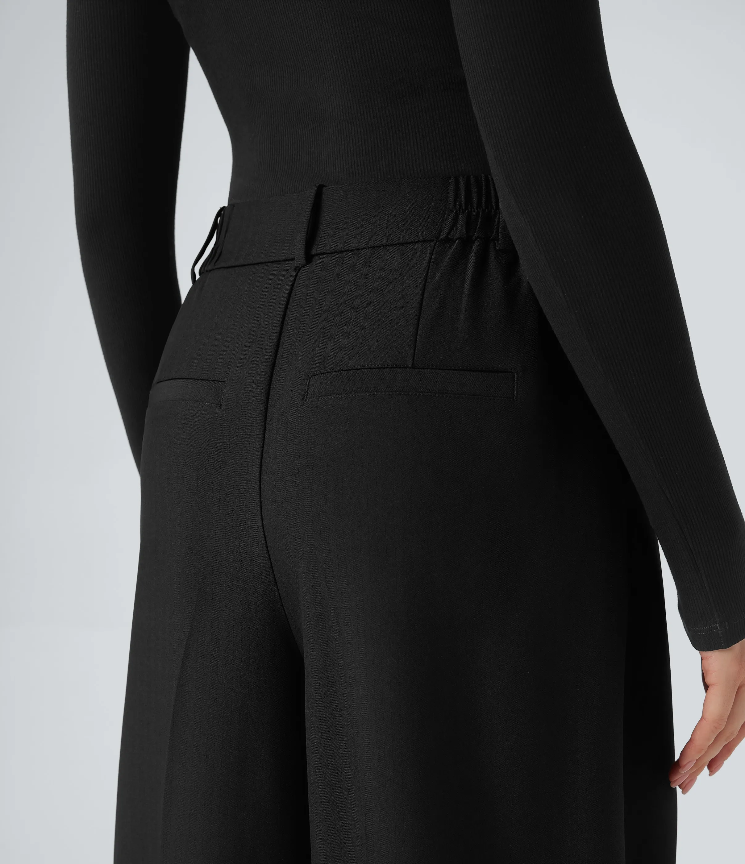 Halara Pantalones de oficina anchos antiarrugas de lino con tiro alto y bolsillos - Black - M(regular) sold by Halara product image thumbnail 5