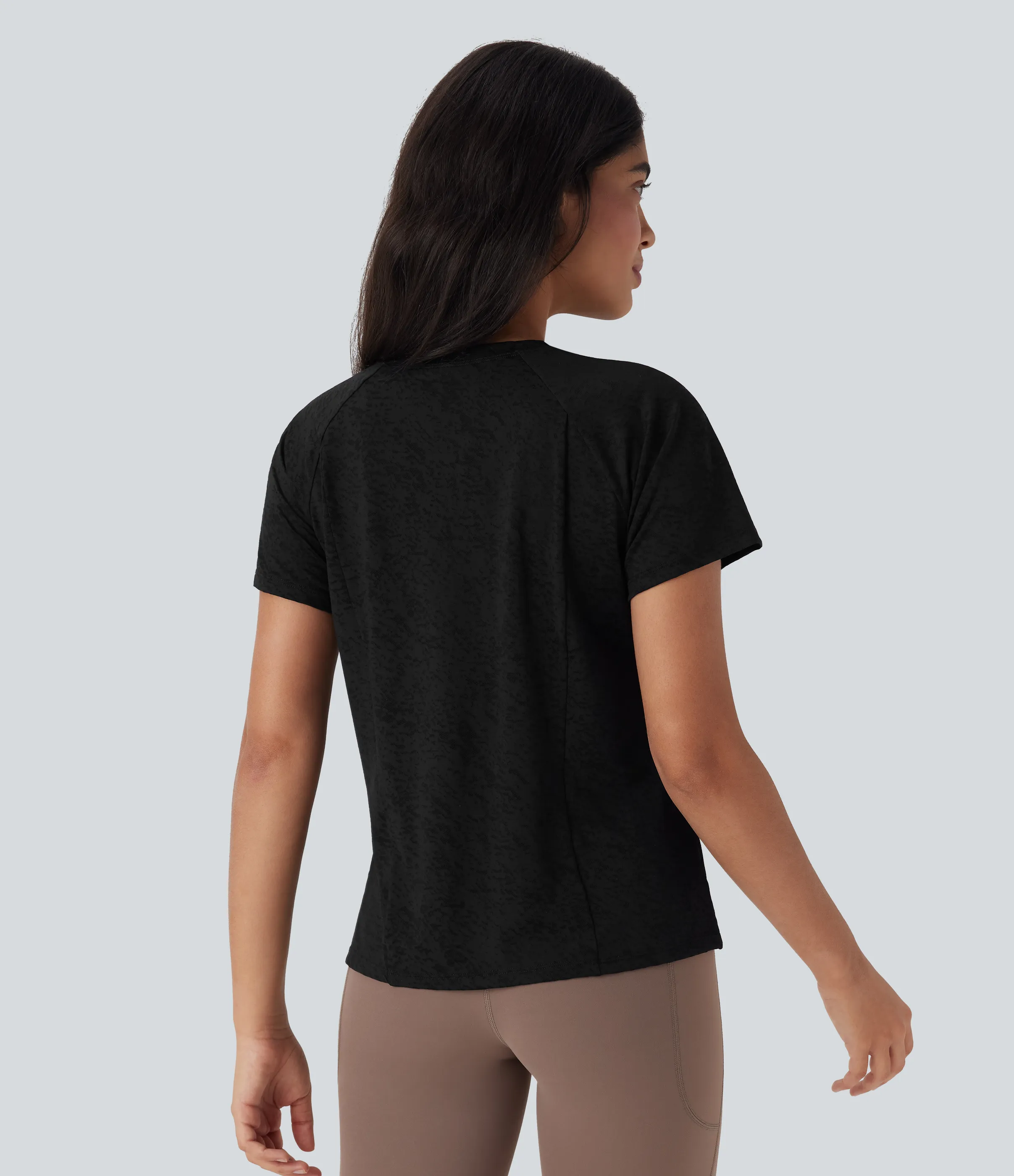 Halara Top deportivo de yoga con mangas raglán y cuello redondo de jacquard - Black - XL sold by Halara product image thumbnail 3
