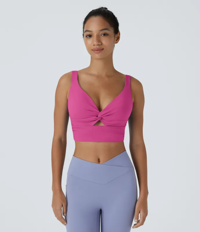 Halara Brasier deportivo de yoga SoftlyZero™ Airy de sujeción baja con abertura y tacto fresco-UPF51+ en copas D-F - Fuchsia Fedora - L sold by Halara