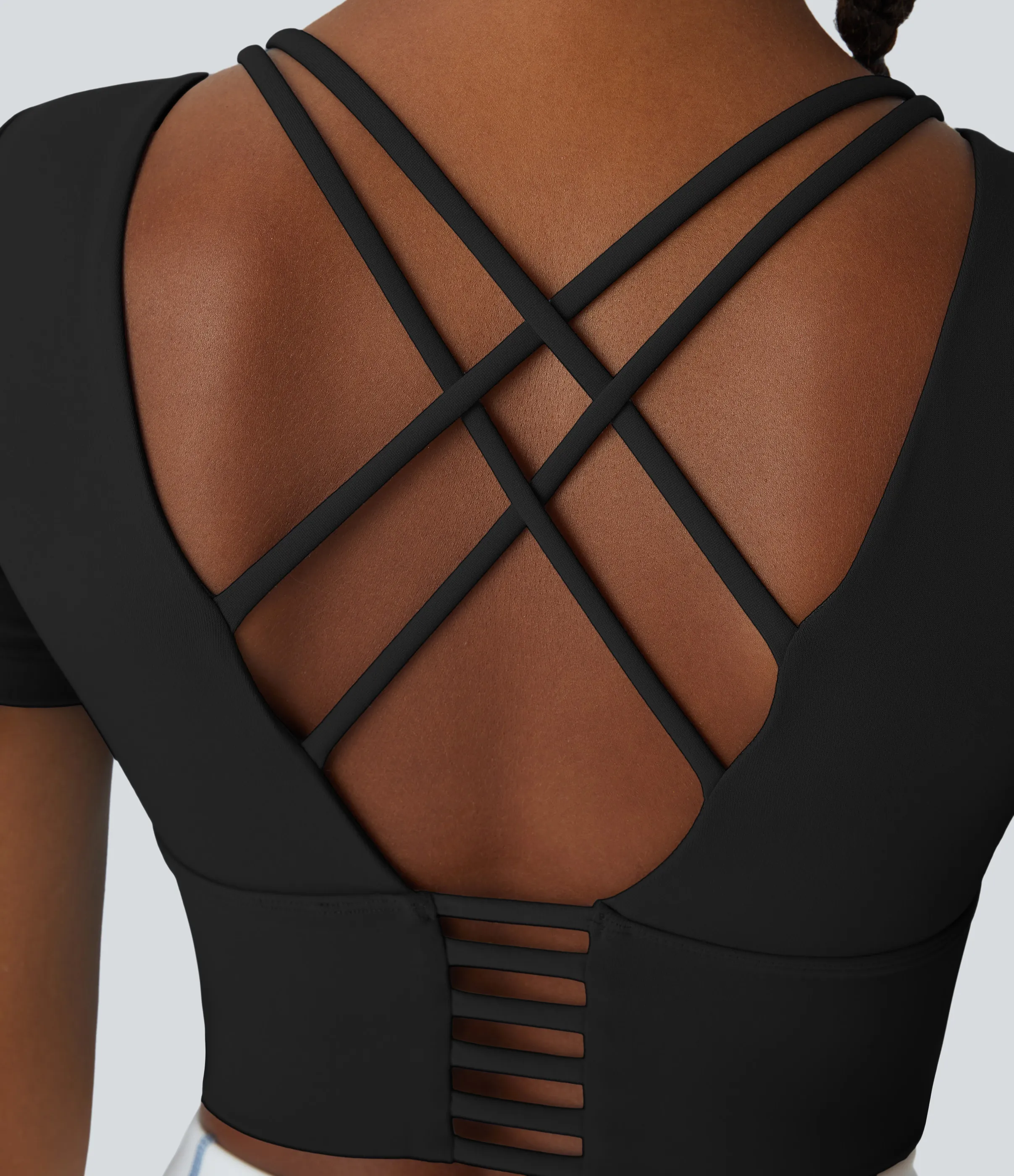 Halara Top deportivo cruzado sin espalda manga corta cuello redondo - Black - XL sold by Halara product image thumbnail 5