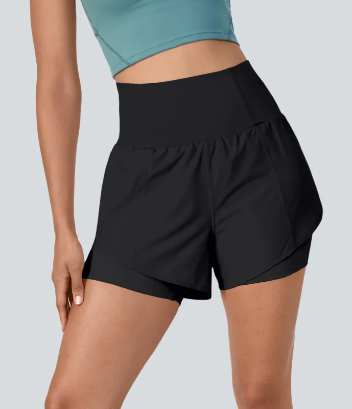 Halara Pantalón corto Breezeful™ yoga secado rápido 2 en 1 dobladillo curvo tiro súper alto 8.8cm - Black - M sold by Halara