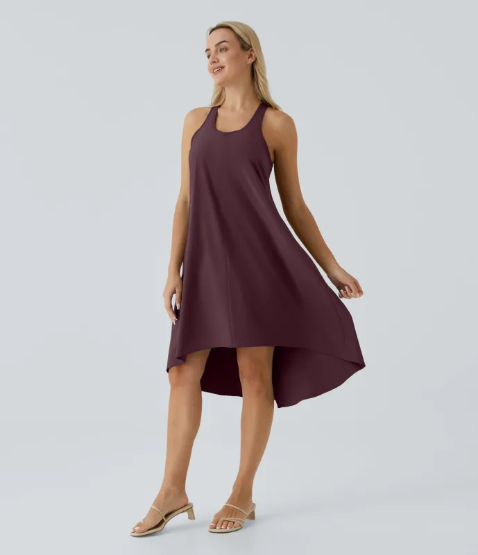 Halara Vestido casual midi Breezeful™ racerback sin espalda con bolsillos laterales, dobladillo asimétrico y secado rápido en copas D-F - Amaranth - XL sold by Halara