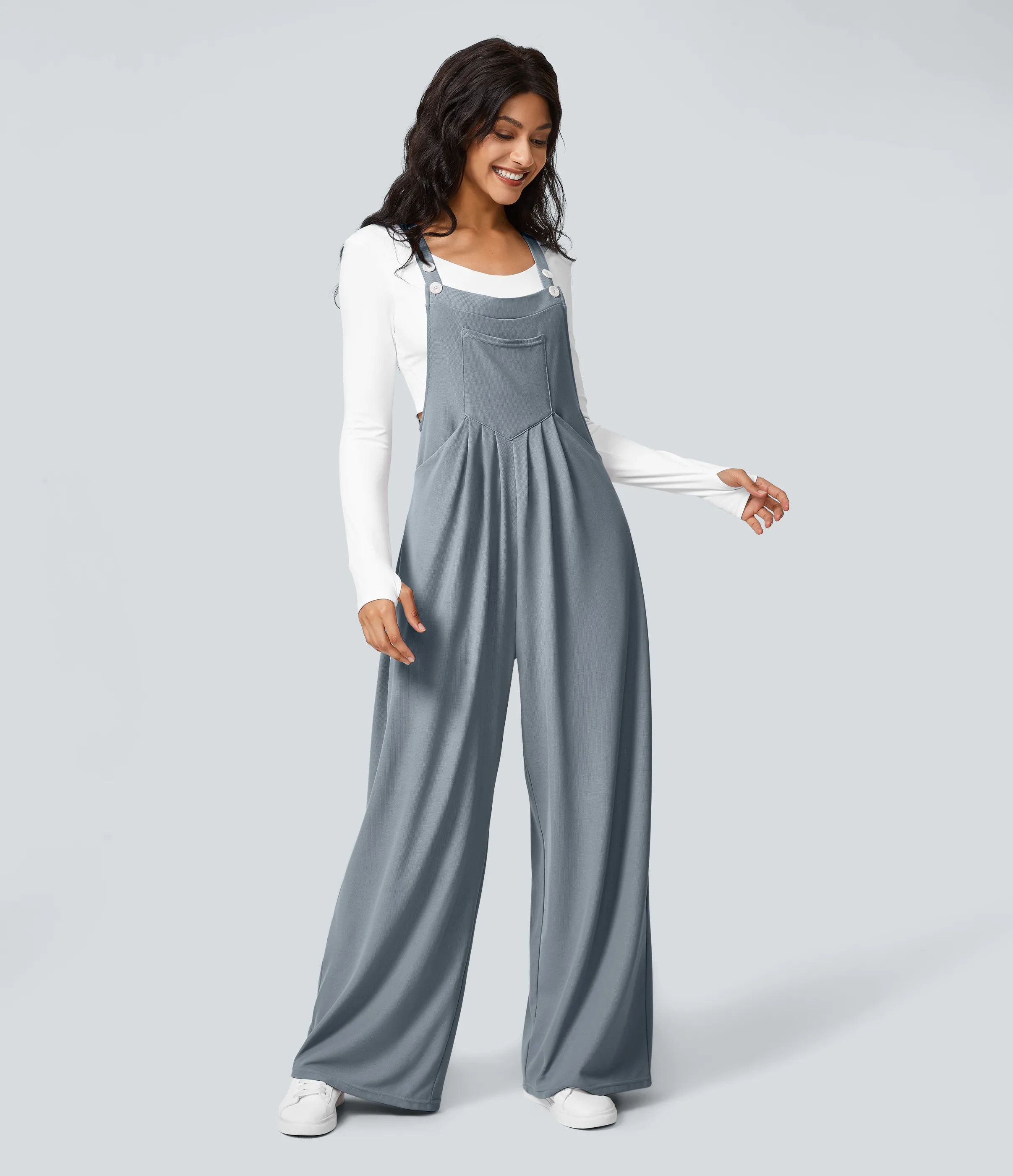 Halara Overol botón correa ajustable bolsillo múltiple gofre plisado - Weathervane - XS(regular) sold by Halara product image thumbnail 3