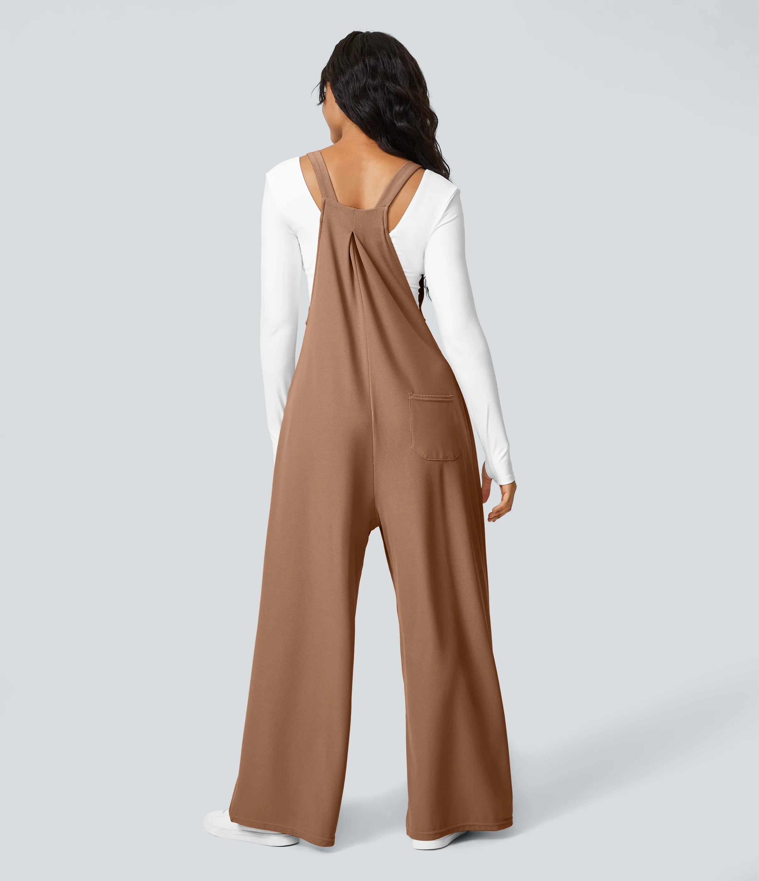 Halara Overol botón correa ajustable bolsillo múltiple gofre plisado - Macchiato - XL(regular) sold by Halara product image thumbnail 4