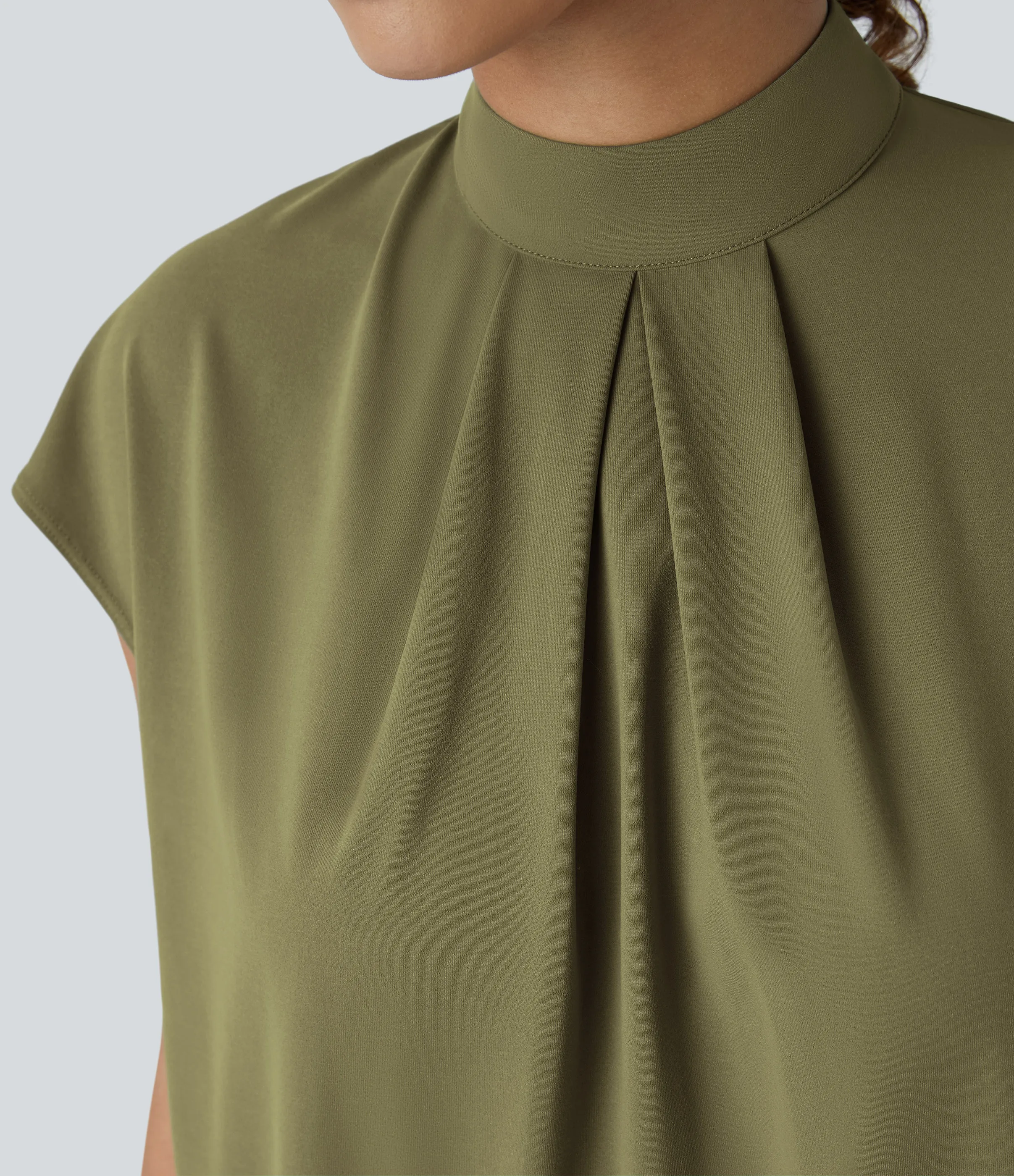 Halara Blusa oficina manga japonesa botón plisado cuello alto - Capulet Olive - S sold by Halara product image thumbnail 5