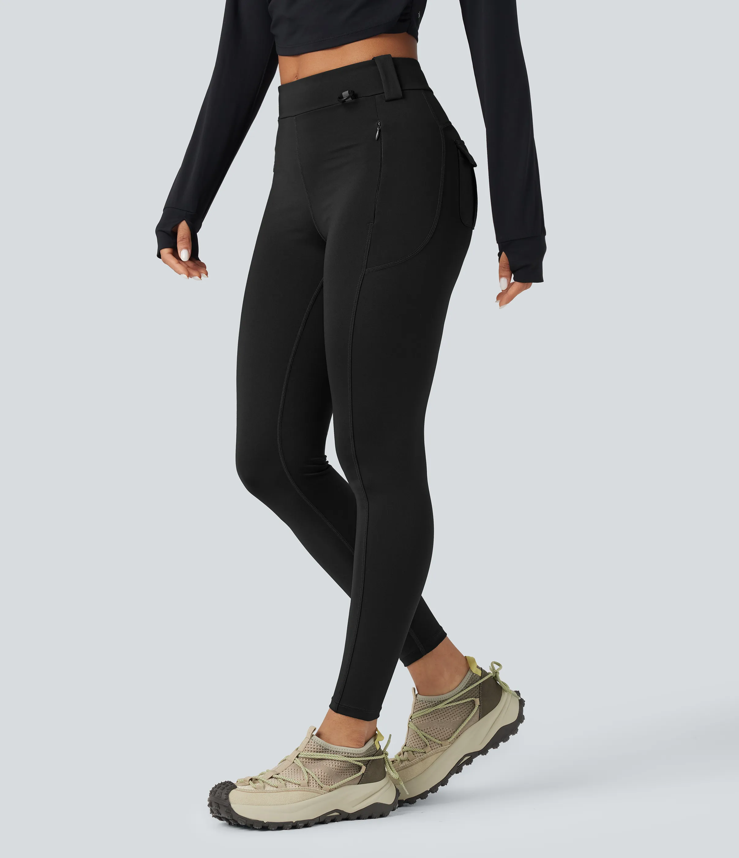 Halara Leggings cargo de senderismo de tiro medio resistentes al desgaste con bolsillos - Black - XL(7/8) sold by Halara product image thumbnail 2