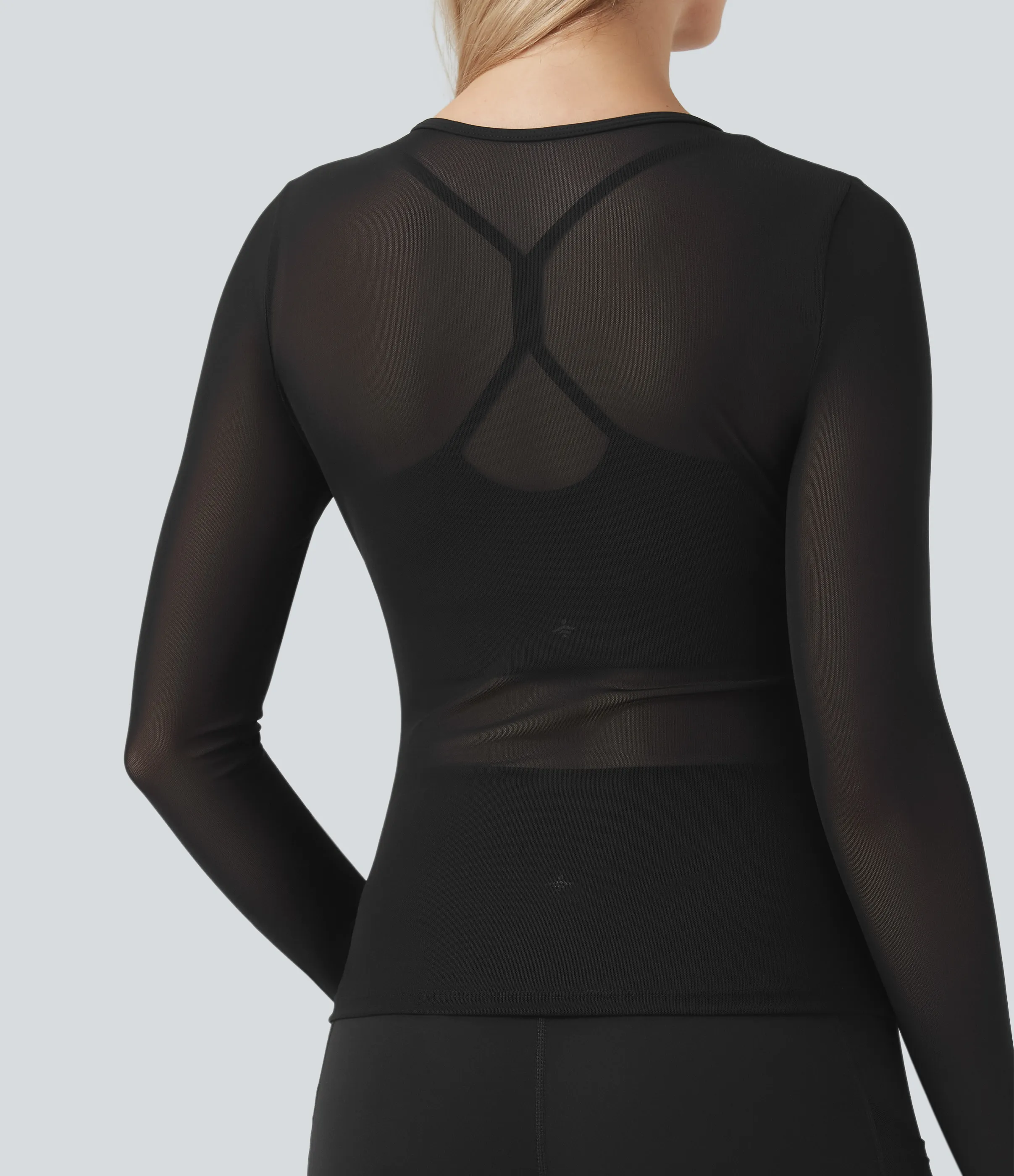 Halara Top deportivo de yoga 2 en 1 de malla en contraste, cuello redondo y manga larga - Black - S sold by Halara product image thumbnail 5