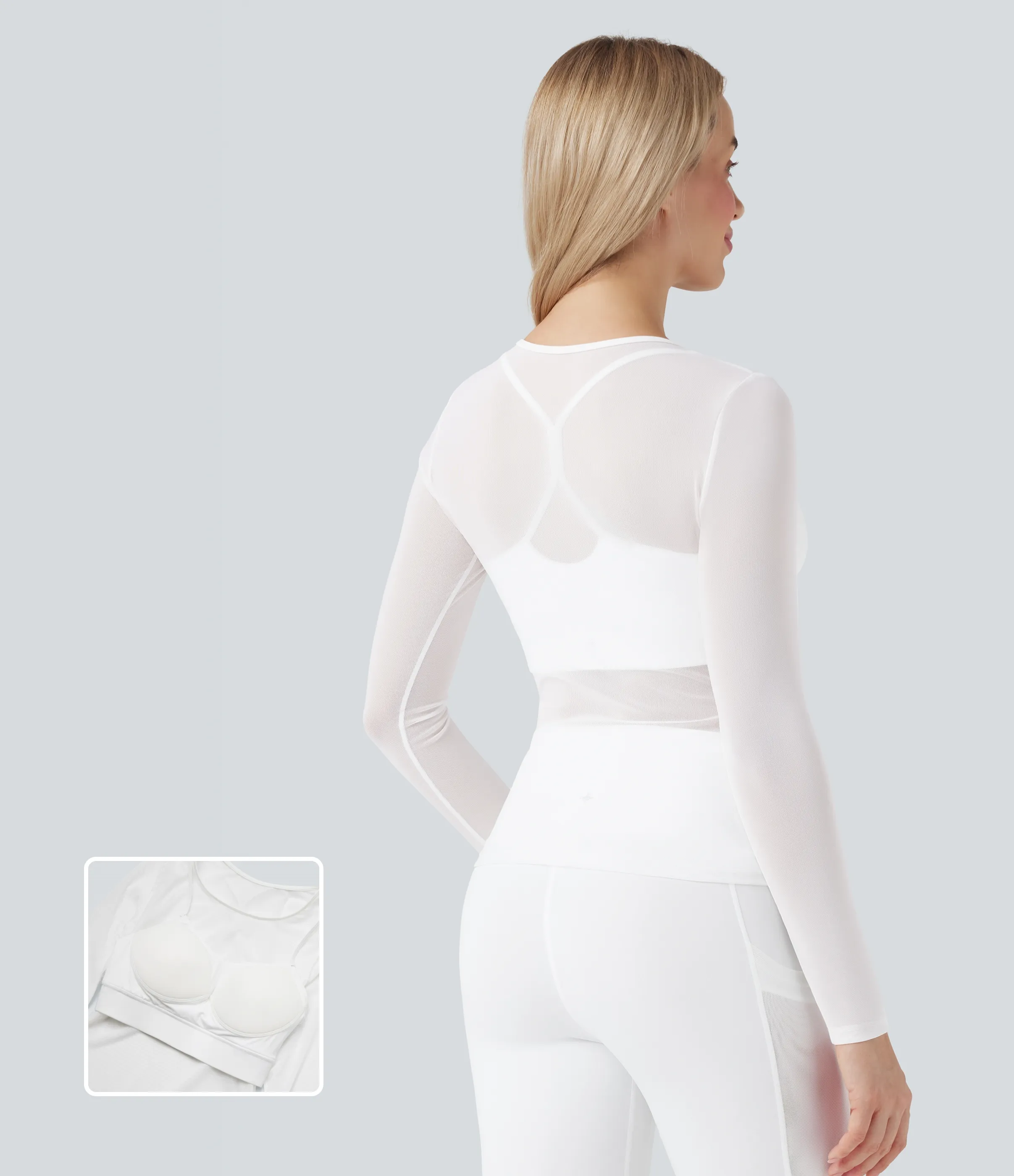 Halara Top deportivo de yoga 2 en 1 de malla en contraste, cuello redondo y manga larga - White - S sold by Halara product image thumbnail 2